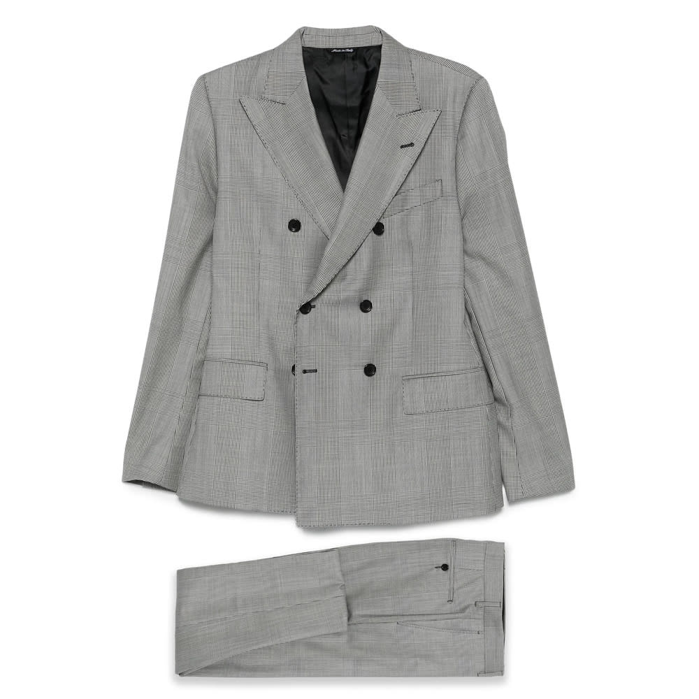 Reveres 1949 Double-breasted Checked-pattern Suit In Gray
