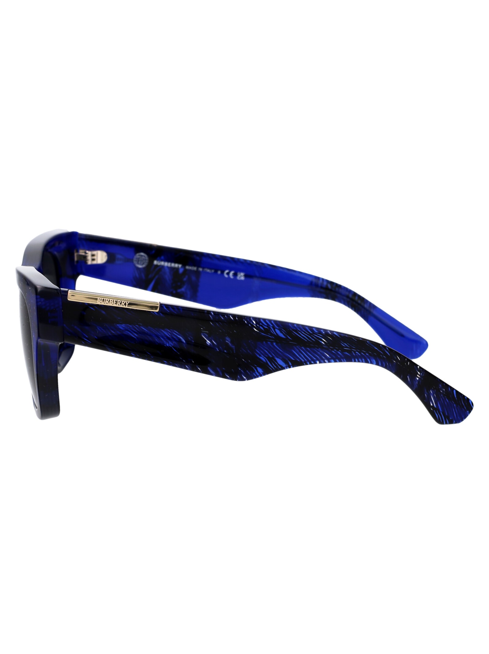 Burberry Eyewear Engraved-logo Rectangle-frame Sunglasses In 411487 Check Blue