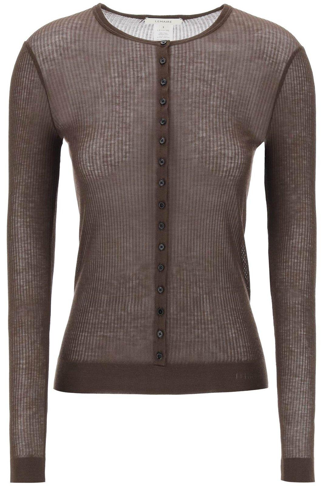Shop Lemaire Long Sleeved Semi-sheer Ribbed Top In Brown