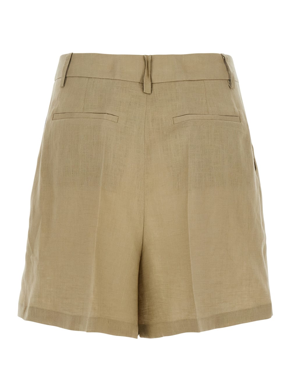 Shop Semicouture Beige Shorts With Belt Loops And Button Closure In Linen Woman