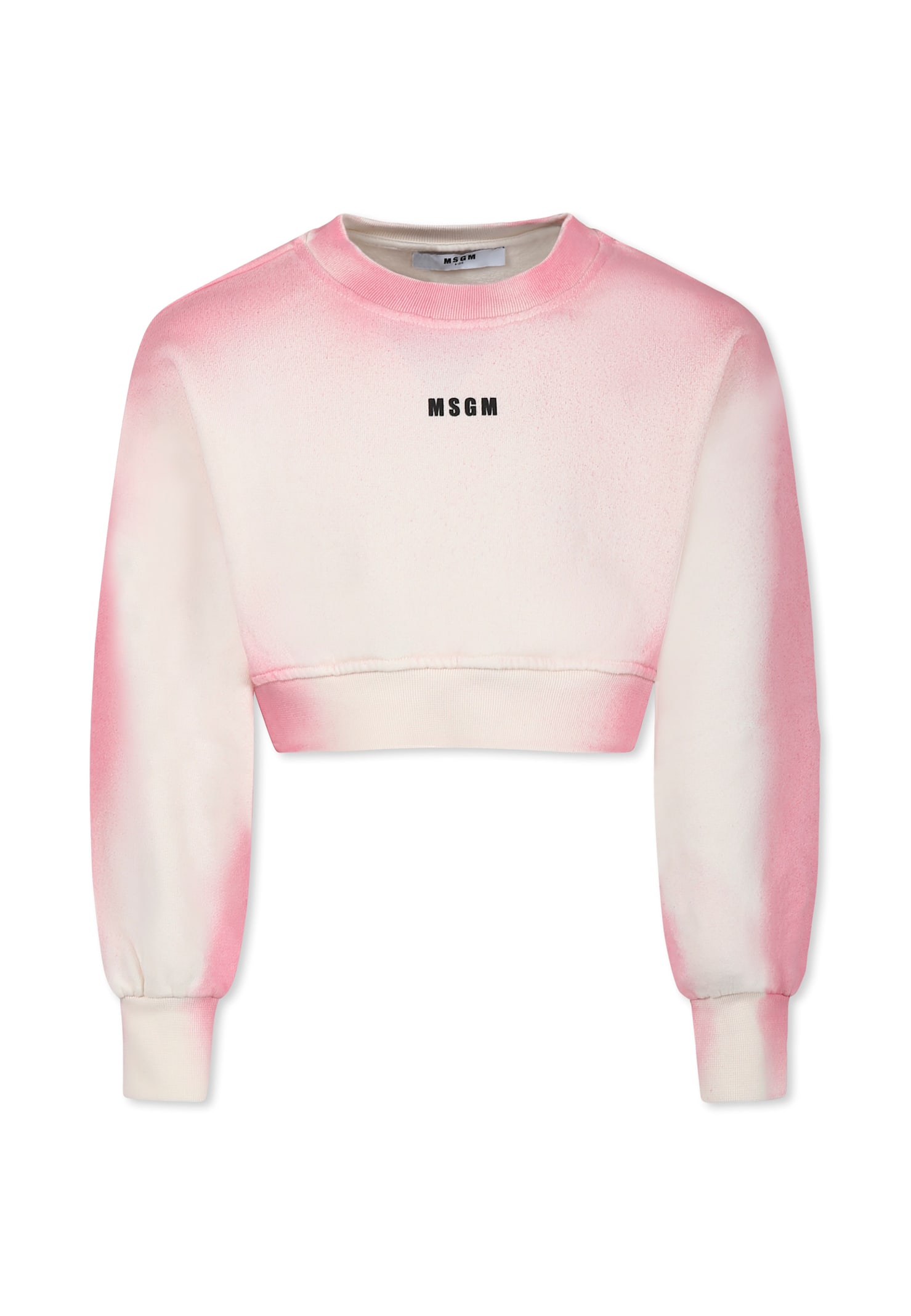 Msgm Pink Crop Sweatshirt For Girl With Logo In Pink