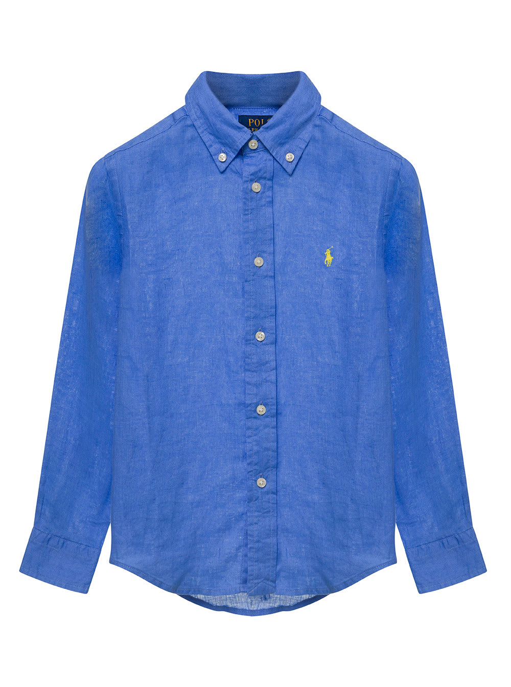 Shop Ralph Lauren Blue Shirt With Logo Embroidery In Linen Man