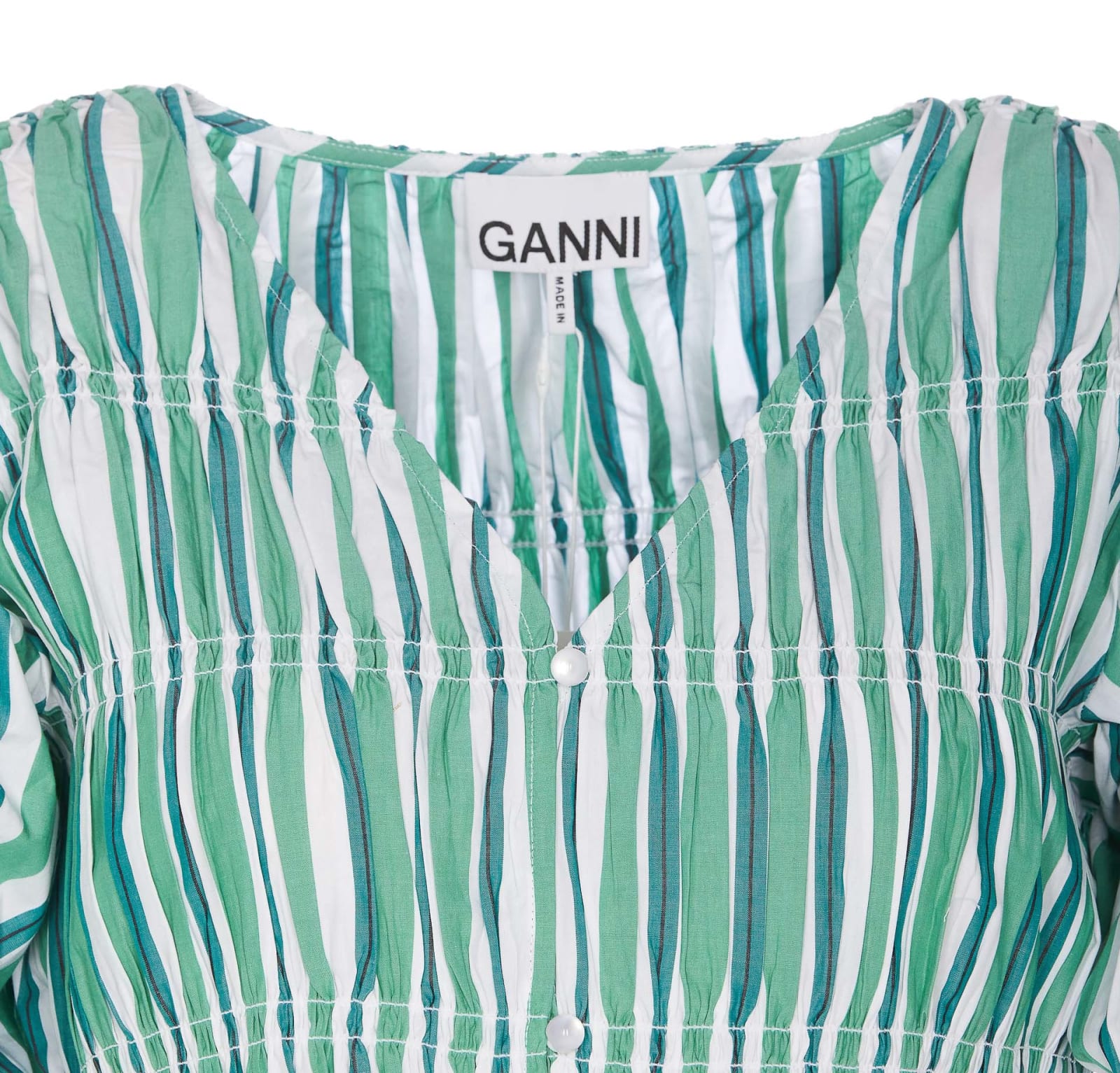 Shop Ganni Stripe Shirt In Creme De Menthe