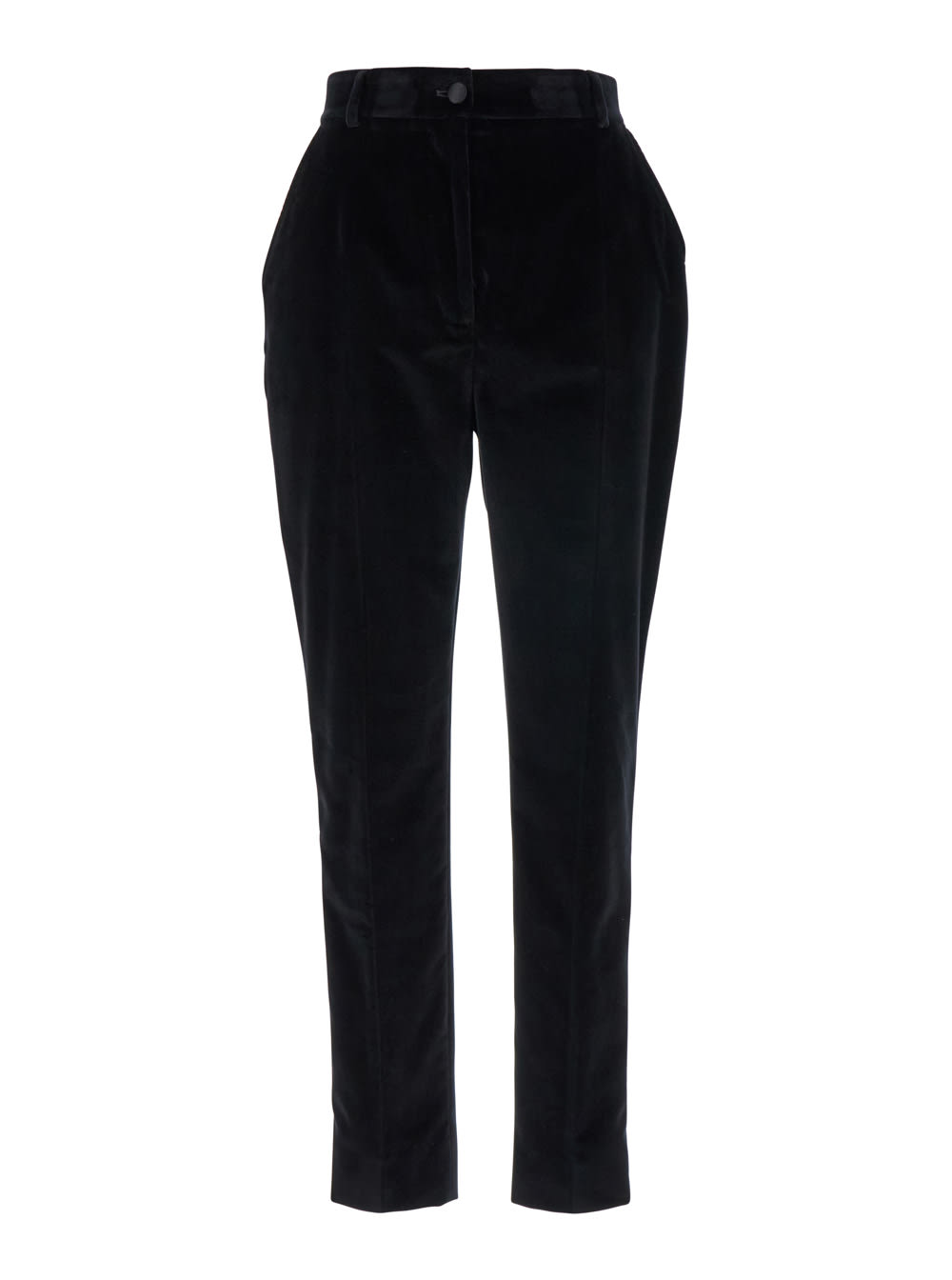 Shop Dolce & Gabbana Black Pants With High Waist And Belt Loops In Velvet Woman