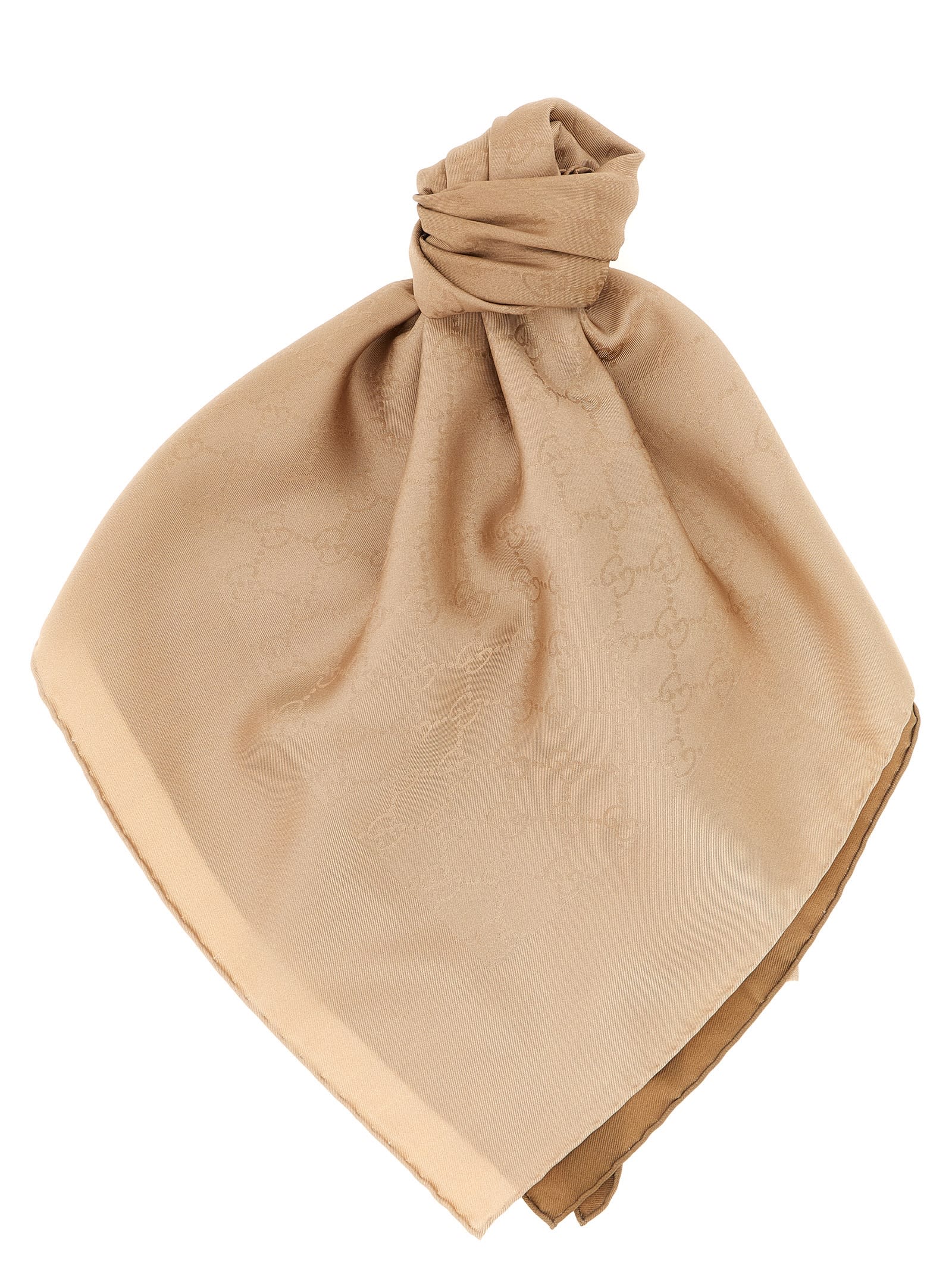 Gucci Monogram Patterned Silk Square Scarf In Brown