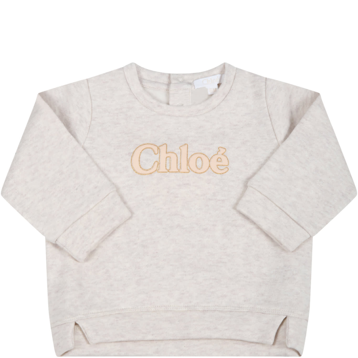 Chloé Ivory Sweatshirt For Baby Girl With Pink Logo
