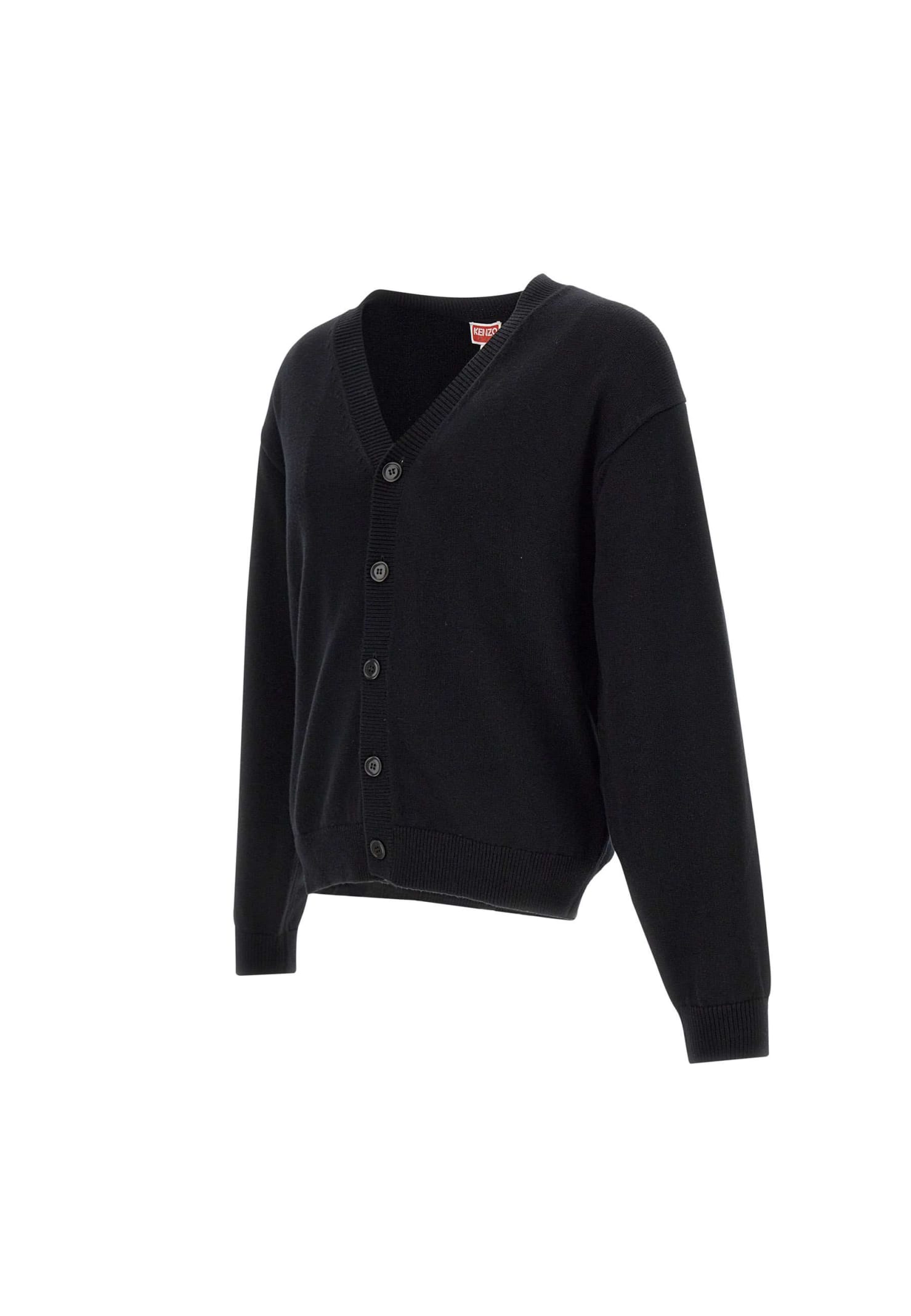 Shop Kenzo Tiger Academy Wool And Cotton Cardigan In Black