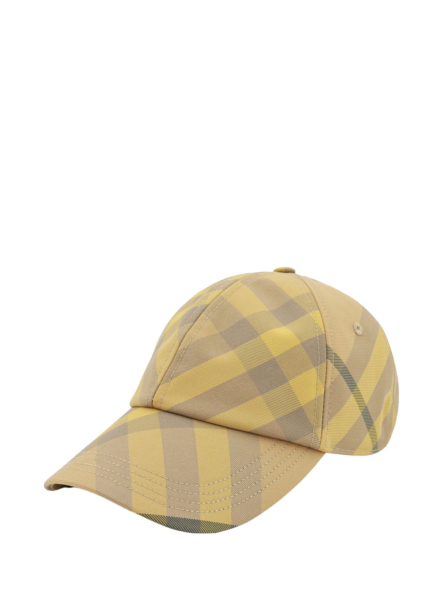 Shop Burberry Bias Check Hat In Yellow