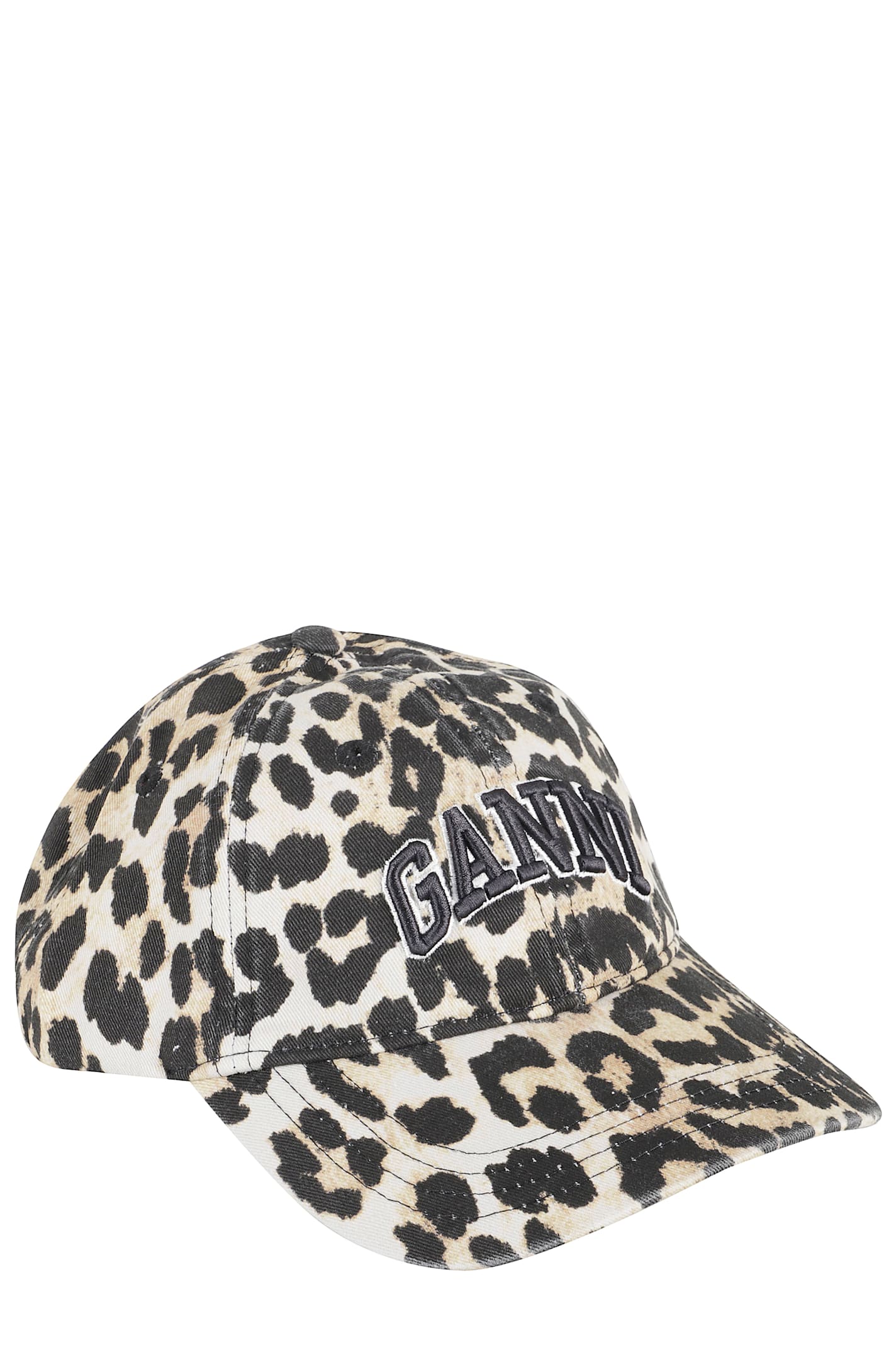 Ganni Leopard Baseball Hat In Black