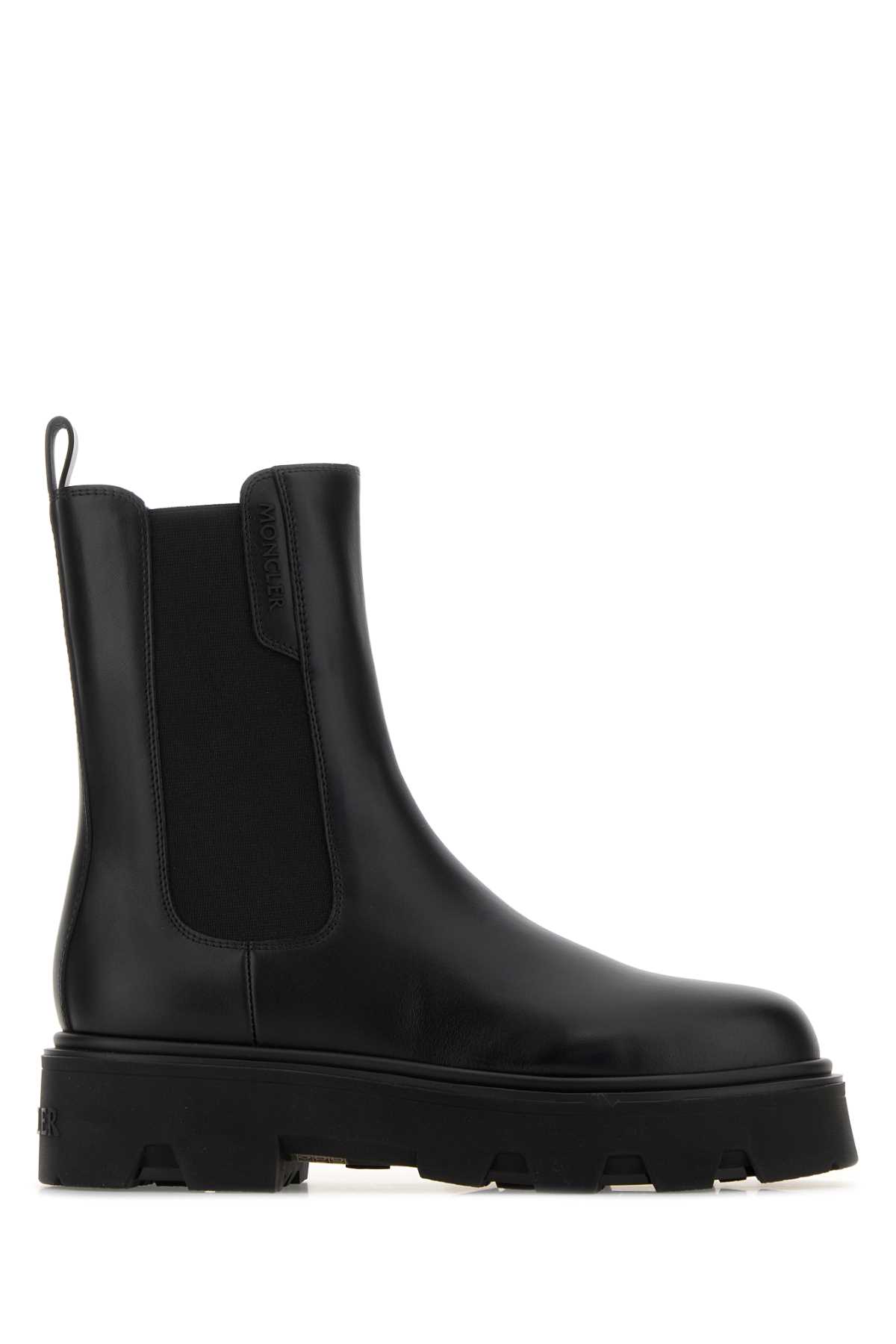 Moncler Black Leather Aurea Chelsea Ankle Boots In Gray