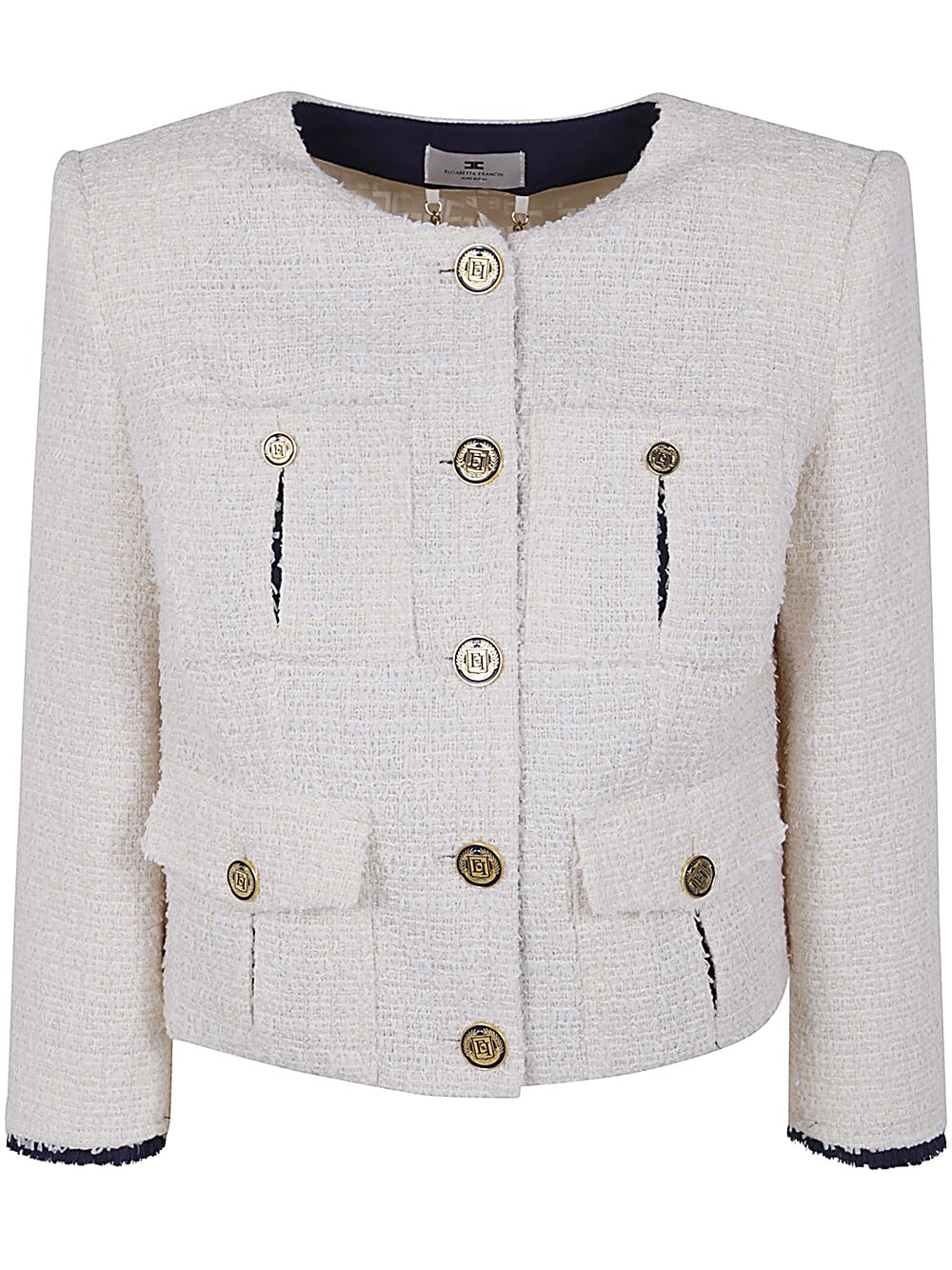 Shop Elisabetta Franchi Jacket In Butter Navy