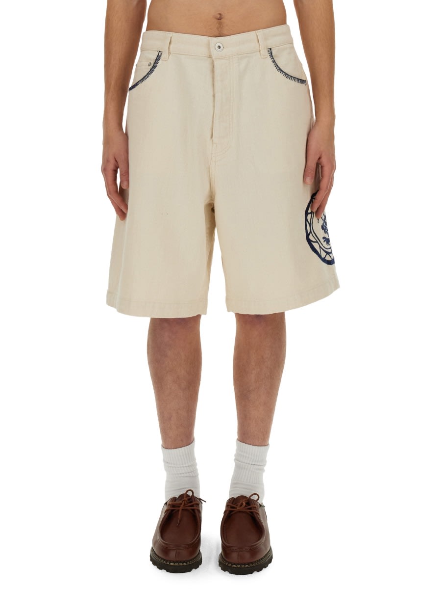 Shop Drôle De Monsieur Cotton Bermuda Shorts In Powder