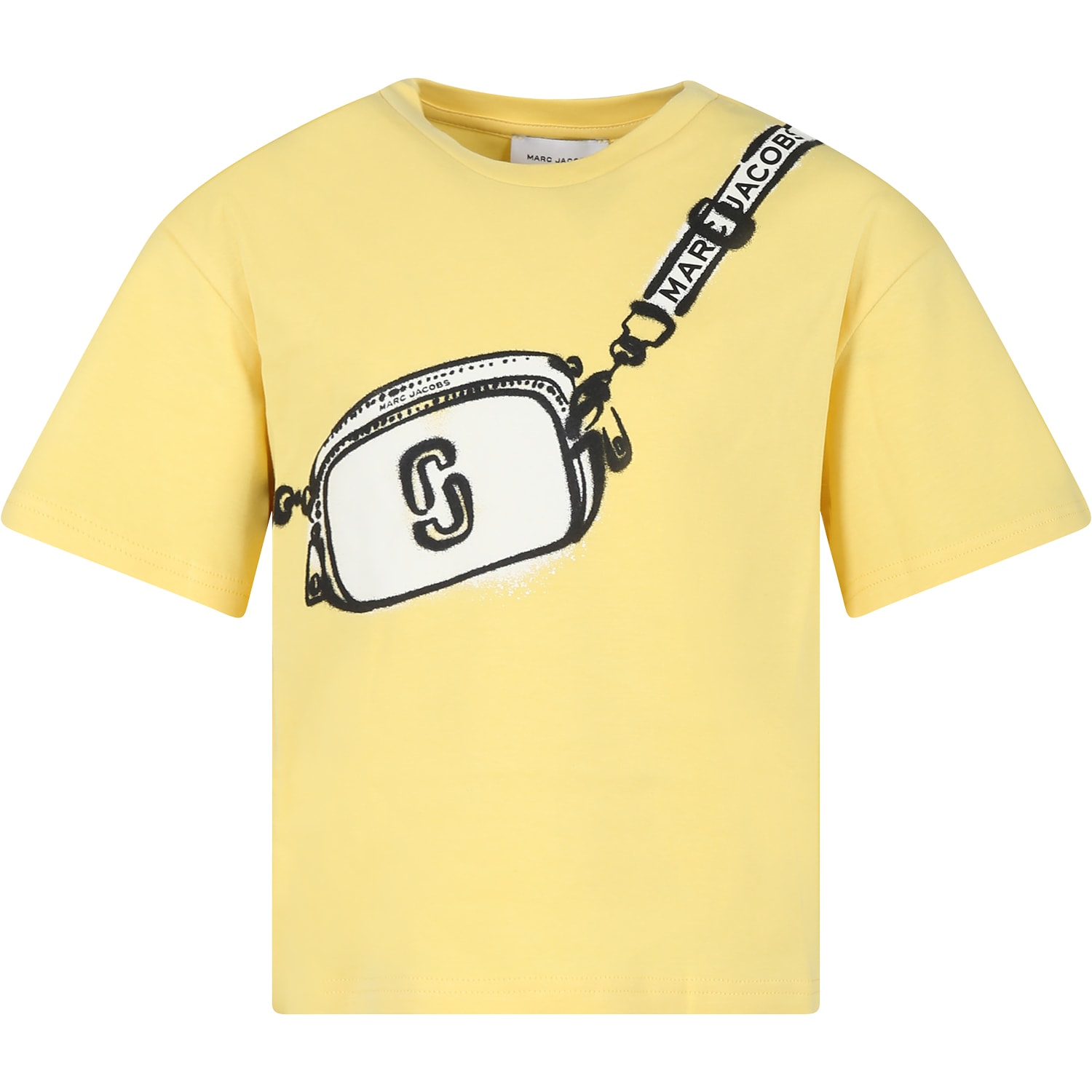 Shop Little Marc Jacobs Yellow T-shirt For Girl With Bag Print And Logo