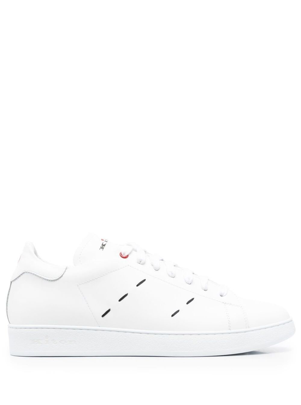 KITON WHITE SNEAKERS WITH CONTRASTING STITCHING IN LEATHER MAN