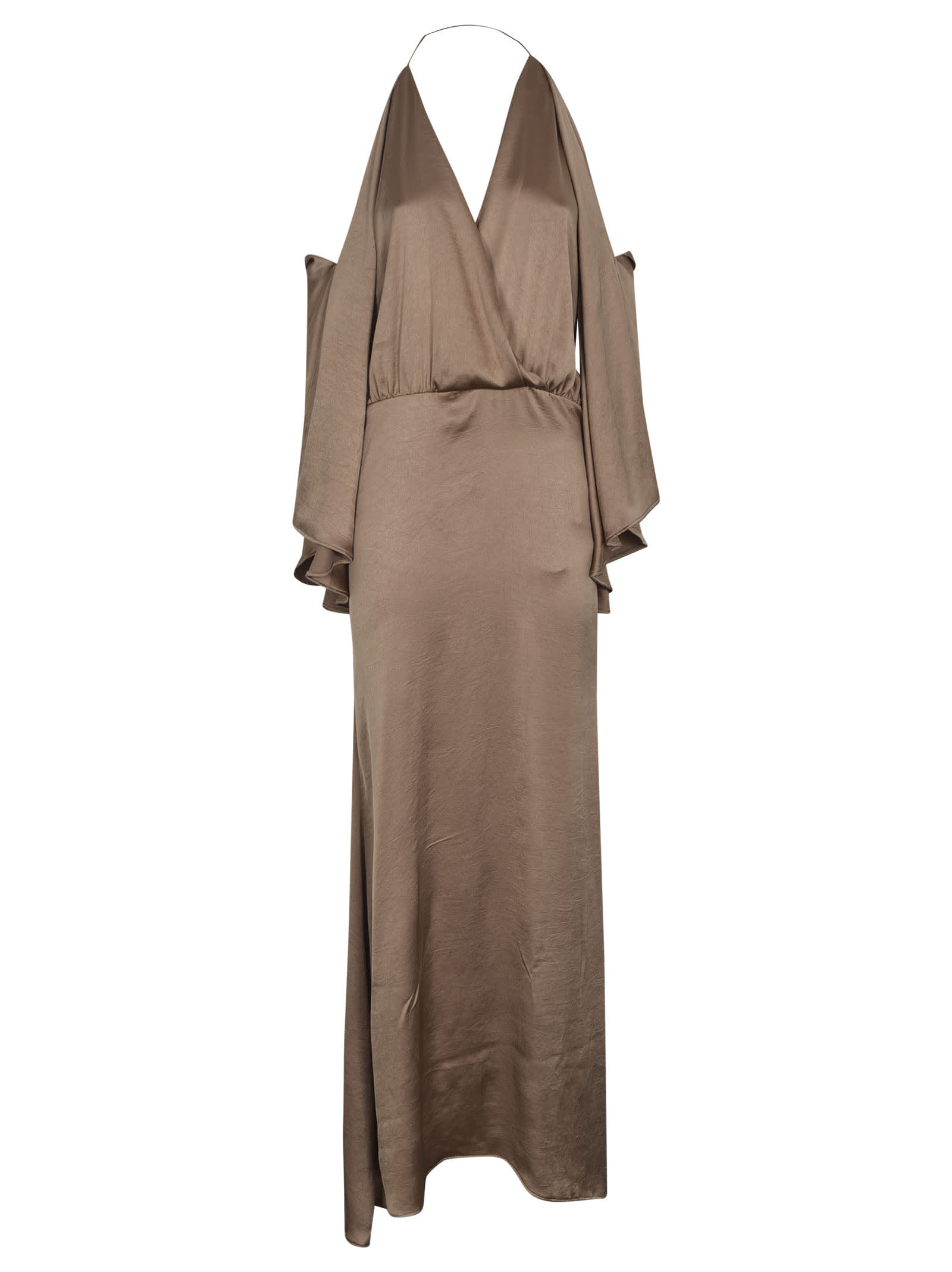 Blumarine V-neck Exposed Sleeve Long Dress In Brown