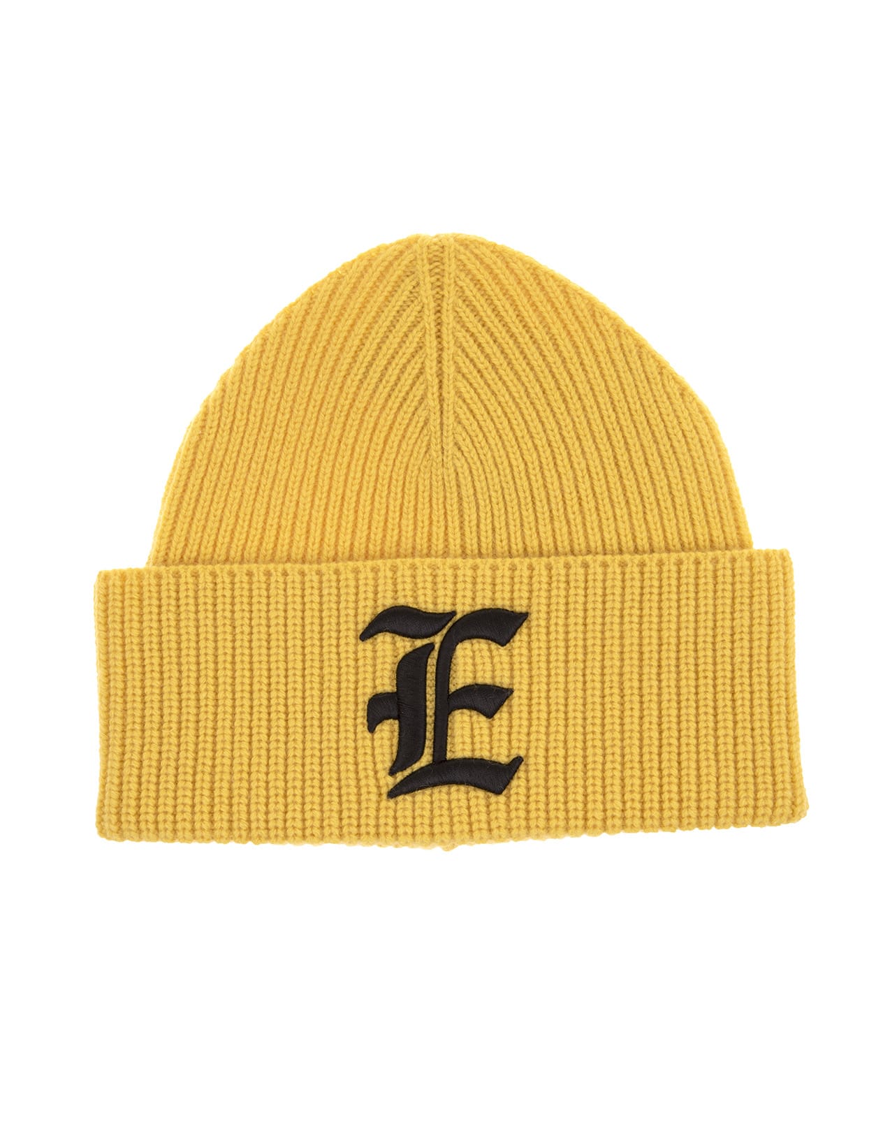 Ermanno Scervino yellow beanie in ribbed knit with monogram logo