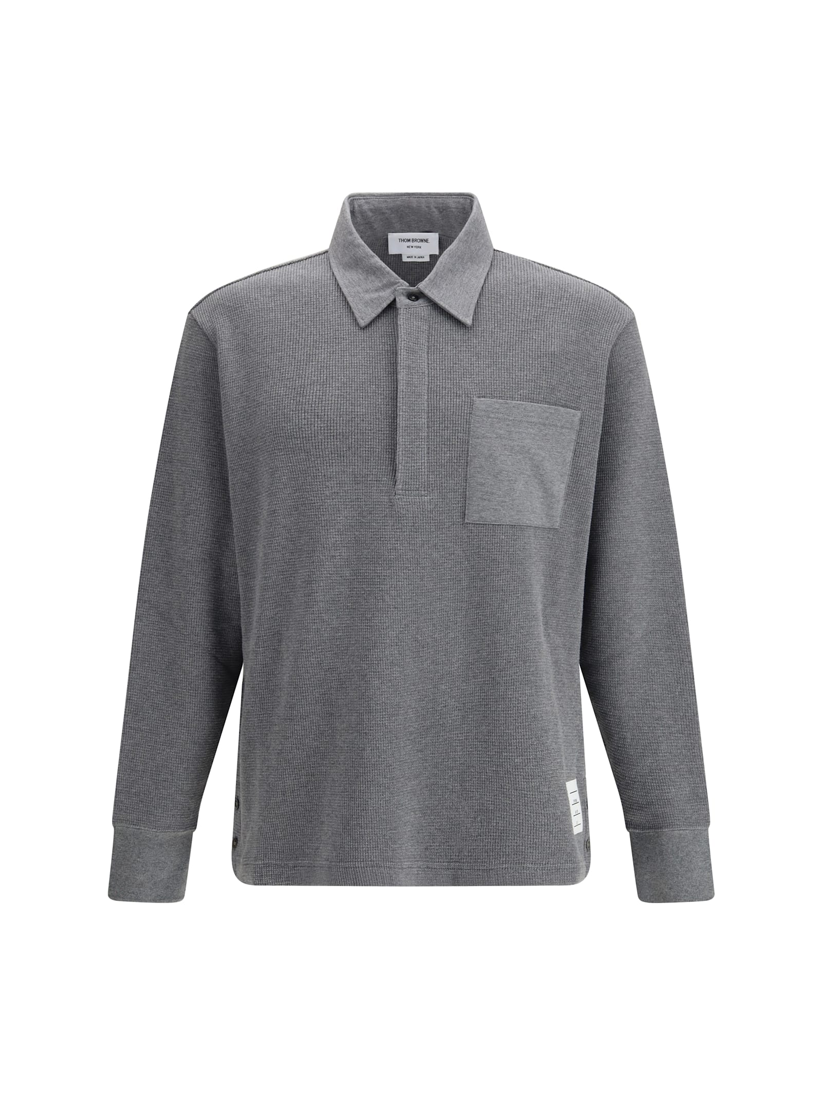 Thom Browne Long Sleeve Patch Pocket Polo Shirt In Gray