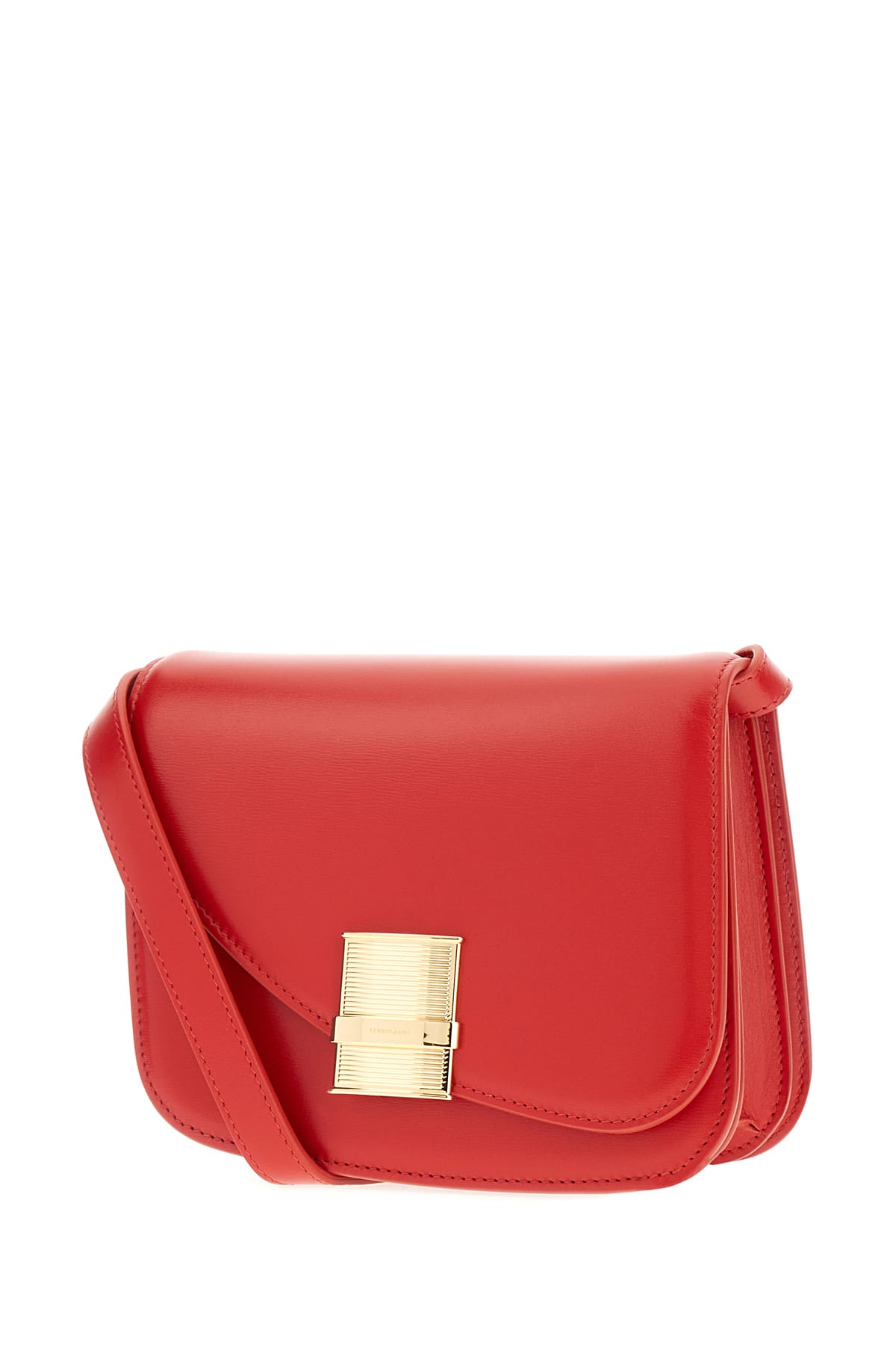 FERRAGAMO RED LEATHER SMALL FIAMMA CROSSBODY BAG