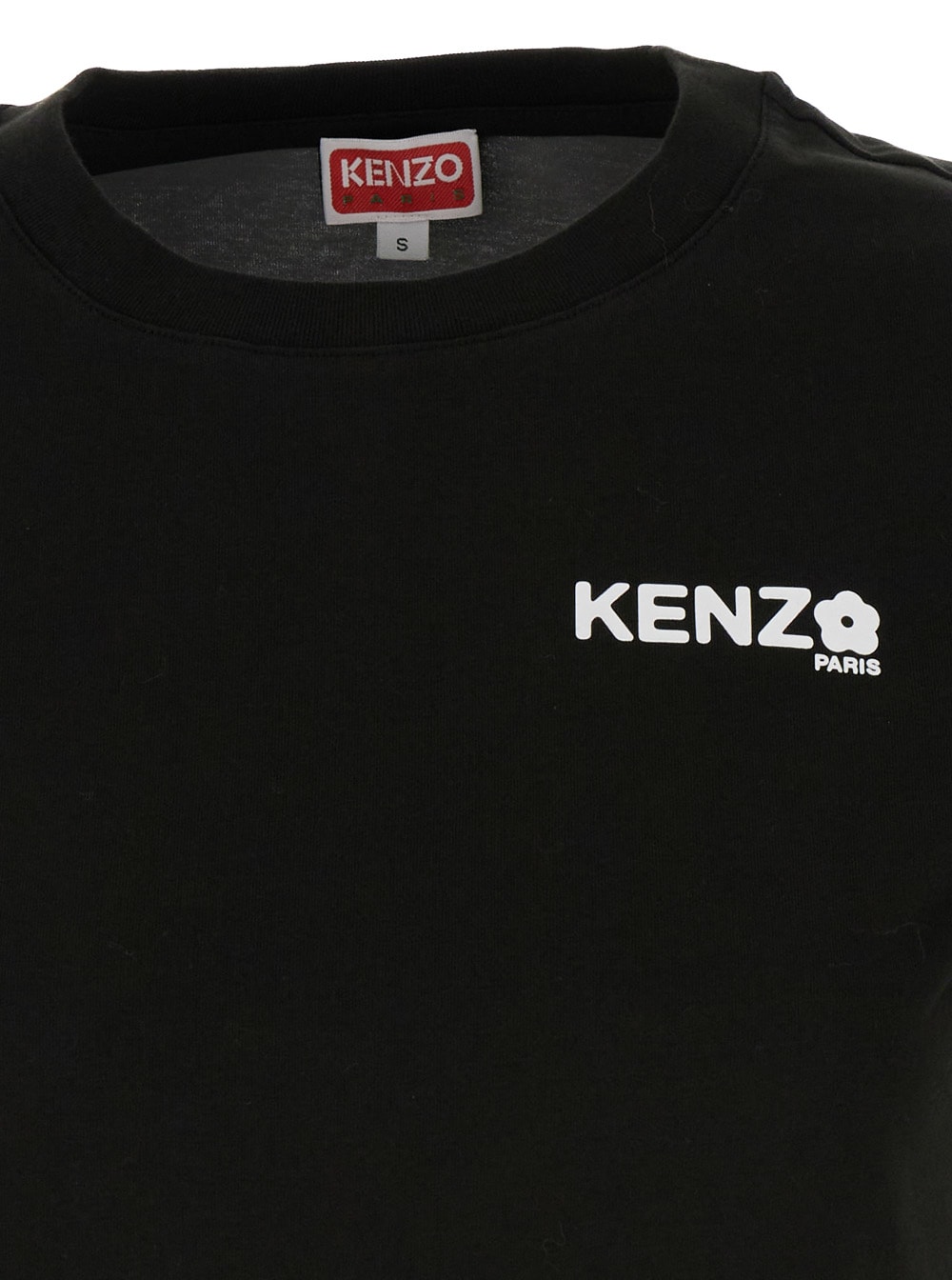Shop Kenzo Black Crewneck T-shirt With Printed Logo In Cotton Woman