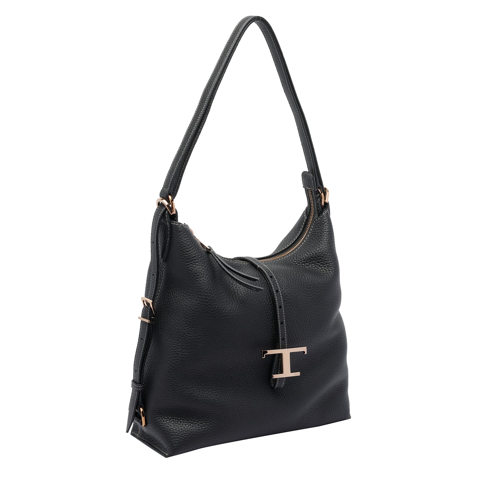 Tod's Black Shoulder Bag With Adjustable Shoulder Strap And Logo Plaque On The Front In Grained Leather Wo In Black