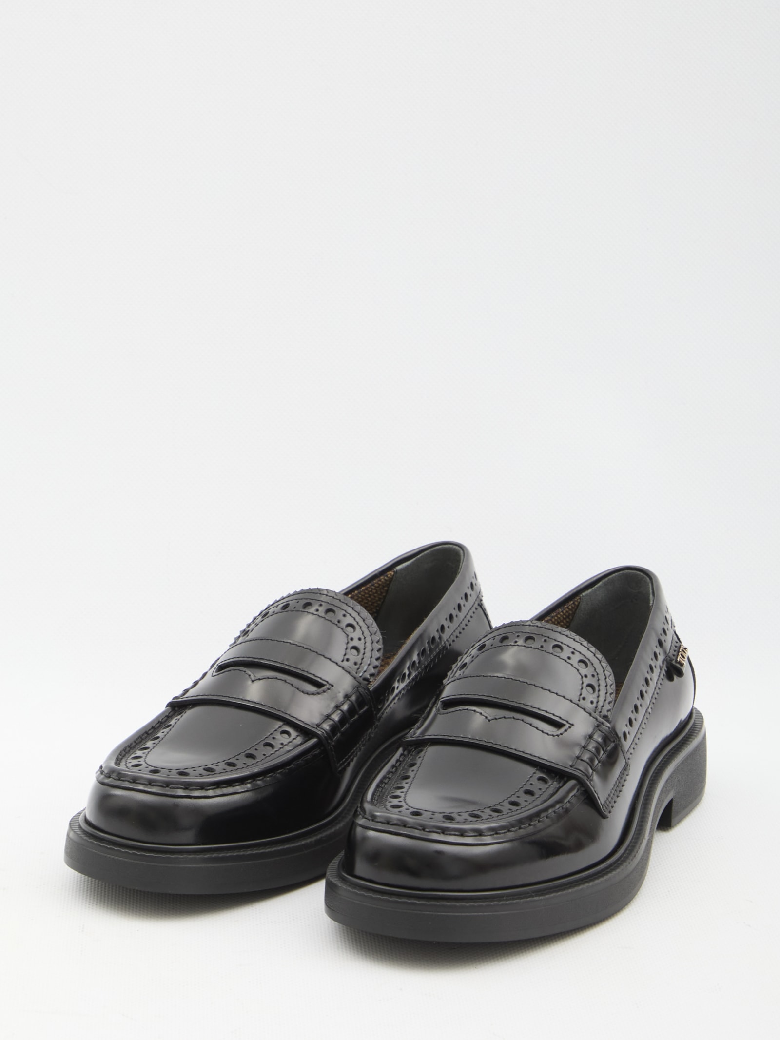 Shop Tod's Leather Loafers In Black