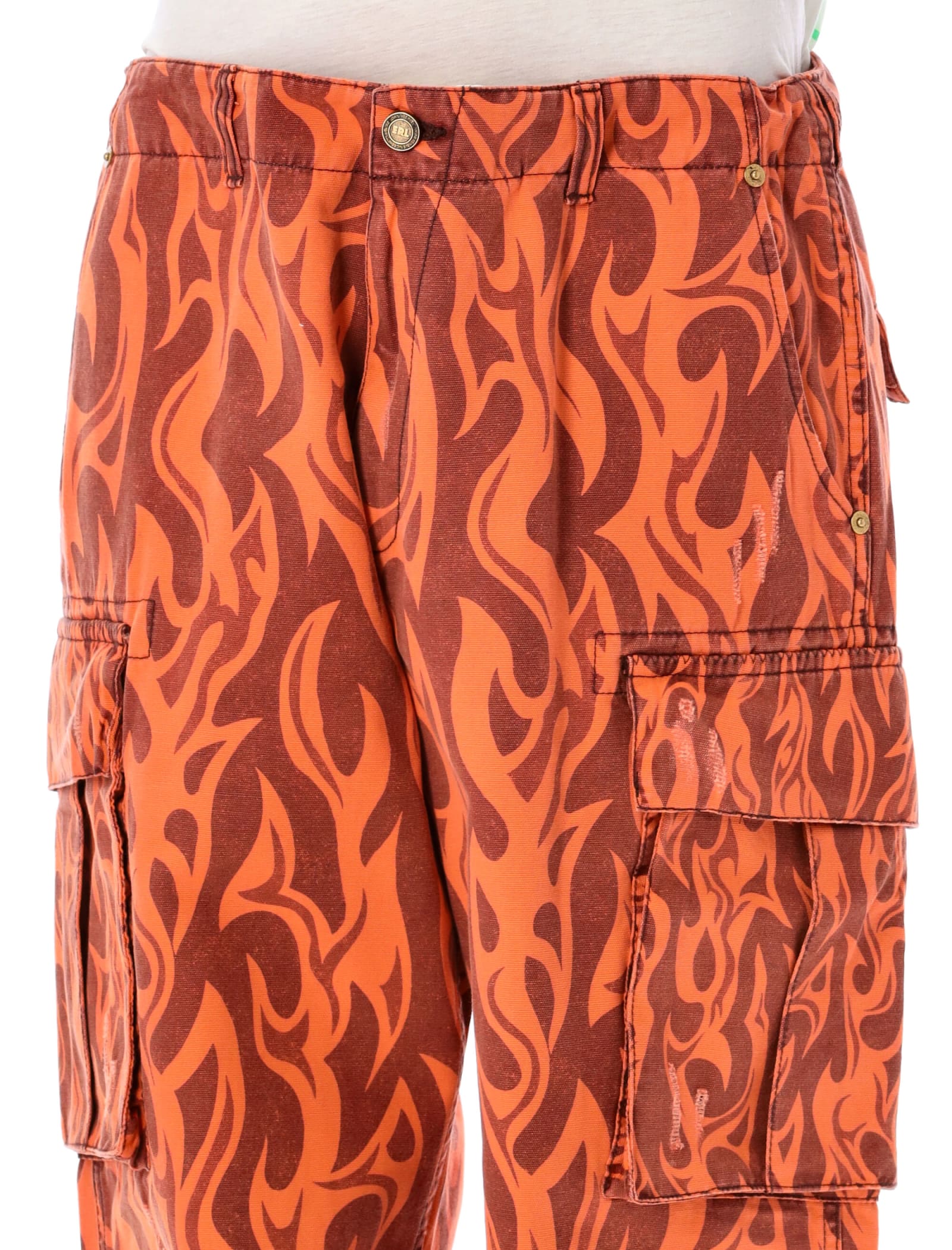 Shop Erl Printed Flame Cargo Pants In Orange Flame