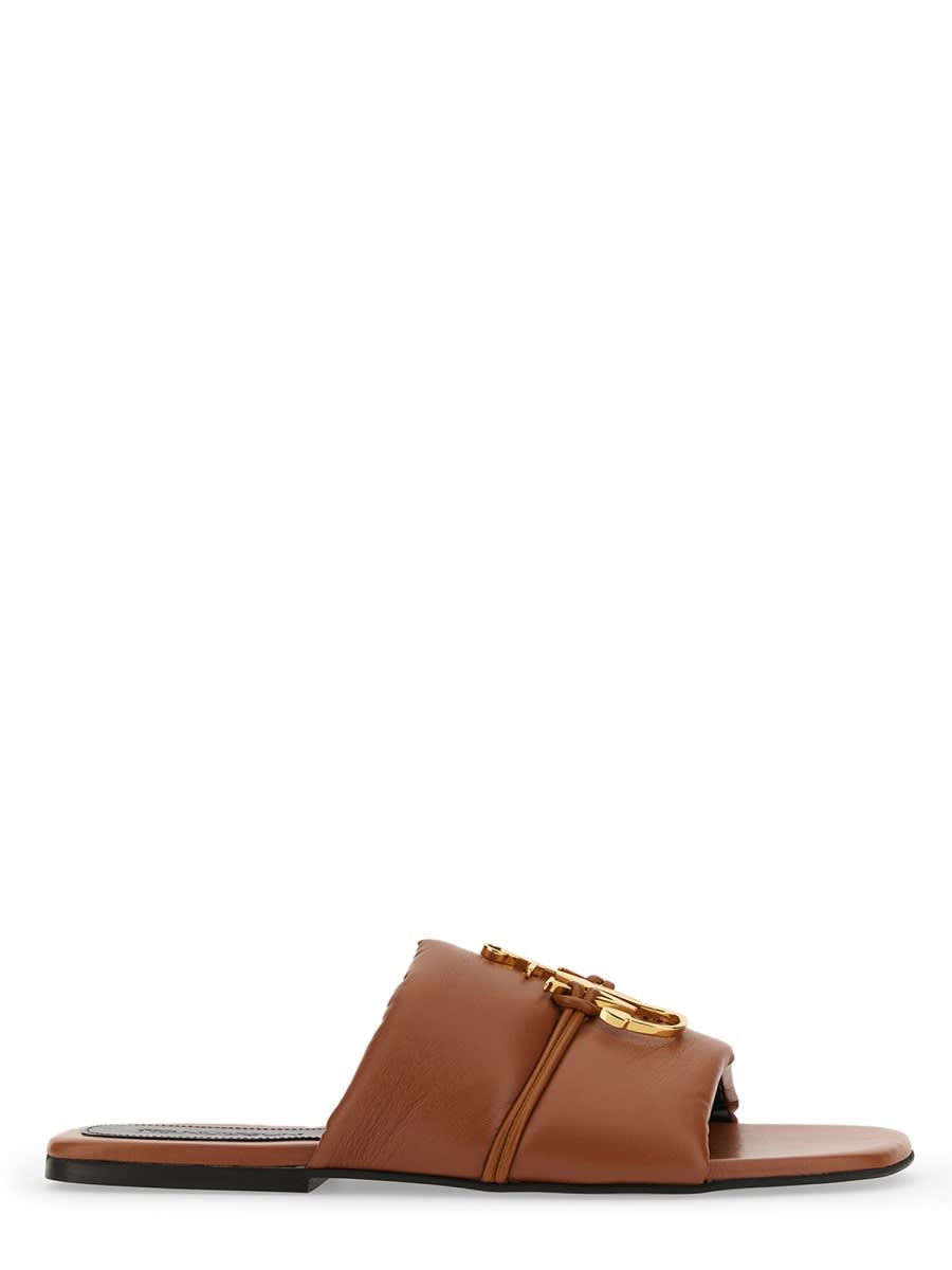 Jw Anderson Eco-leather Slides With Front Logo In Buff