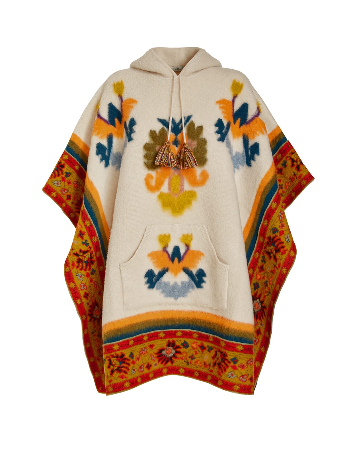 Etro Woman Poncho In White Jacquard Knit With Geometric Patterns