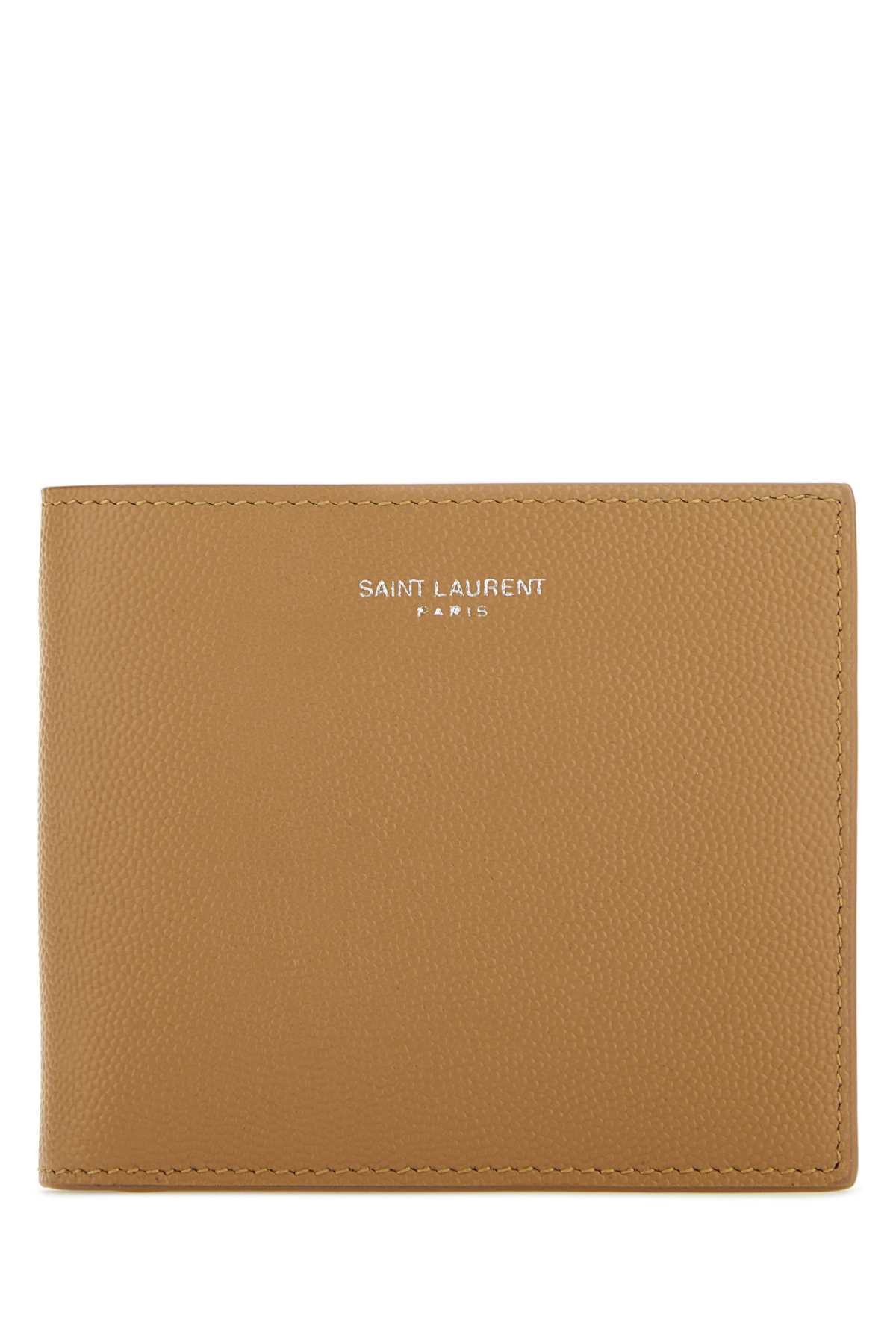 Shop Saint Laurent Biscuit Leather Wallet In Brown