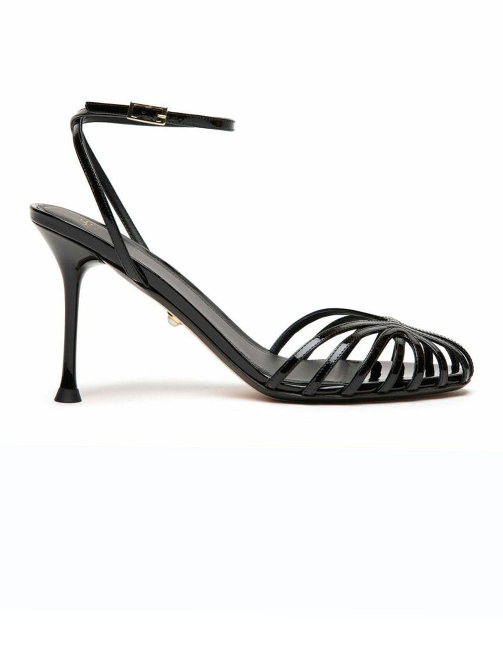 Black Patent Leather Cage Sandals