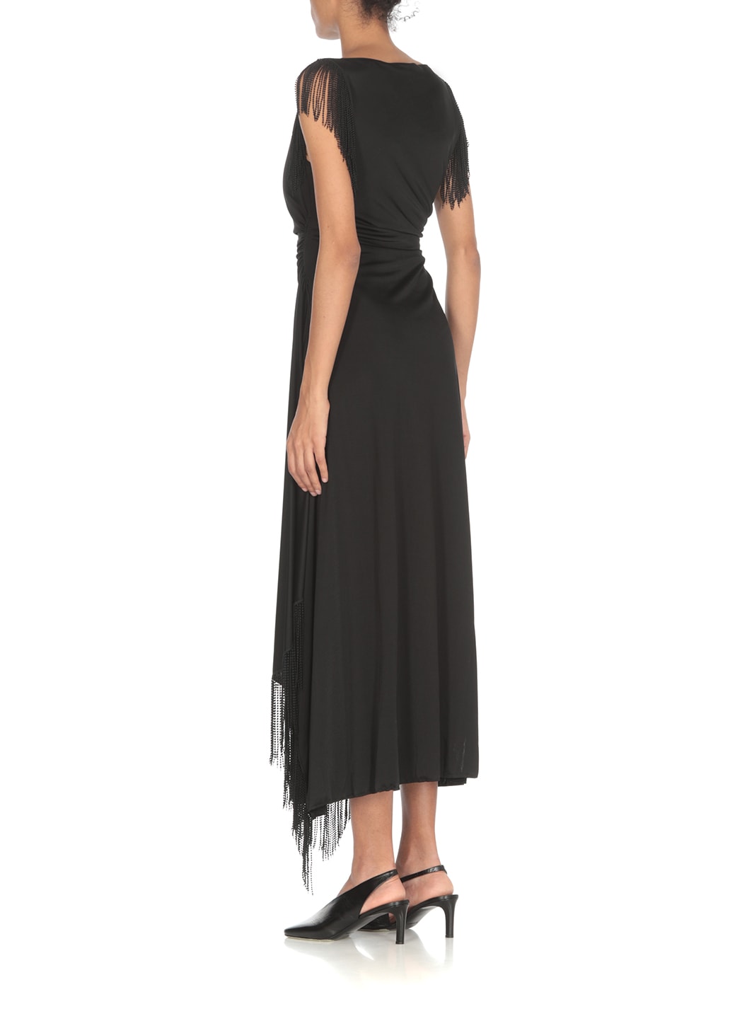 Shop Lanvin Long Dress With Fringes In Black