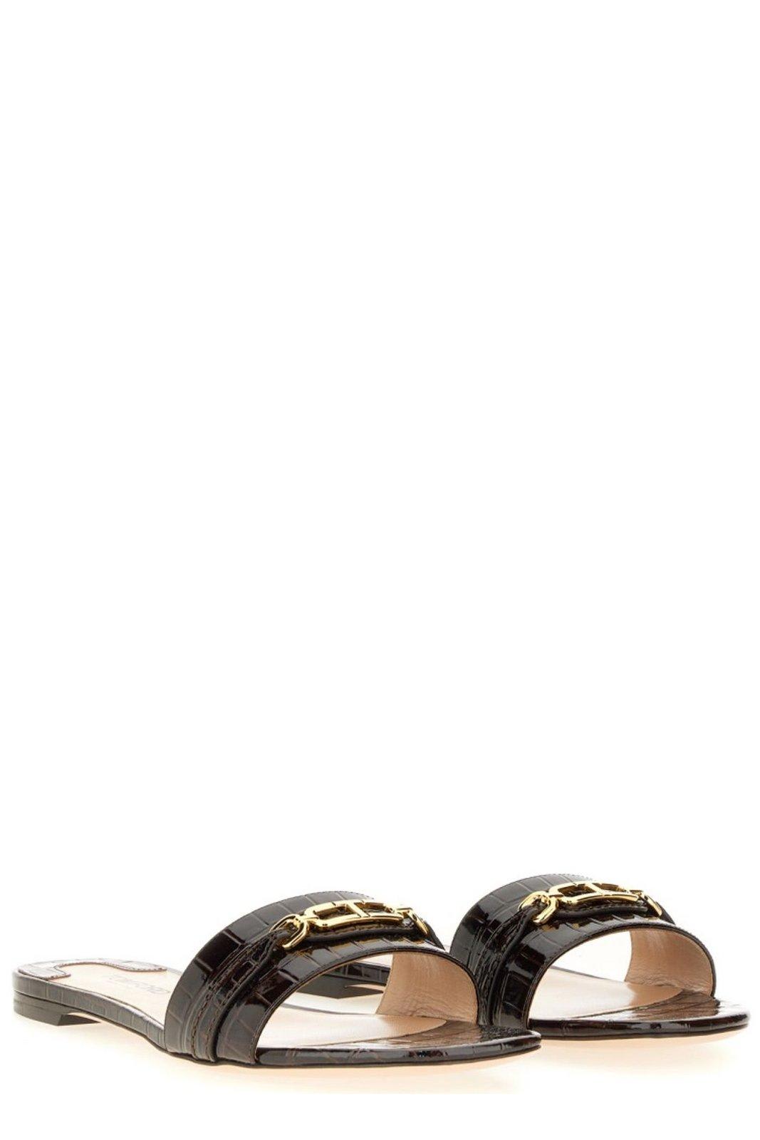 Shop Tom Ford Embossed Flat Sandals In Brown