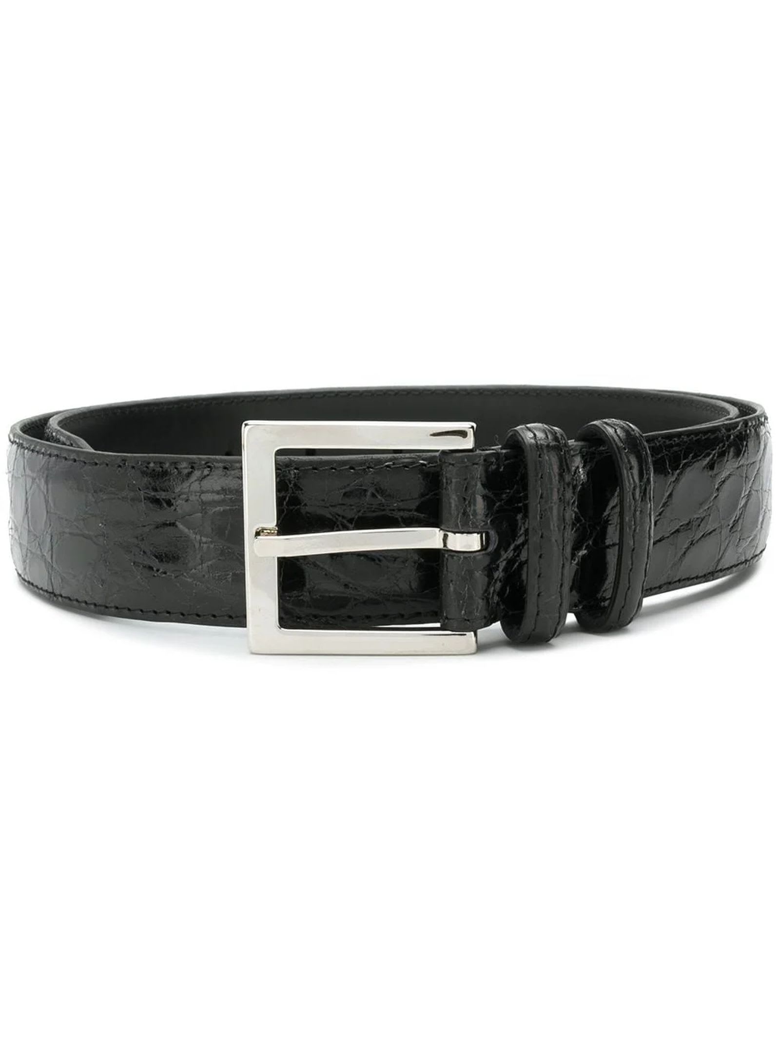 Shop Orciani Cocco Fianco Lucido Classic Leather Belt In Black