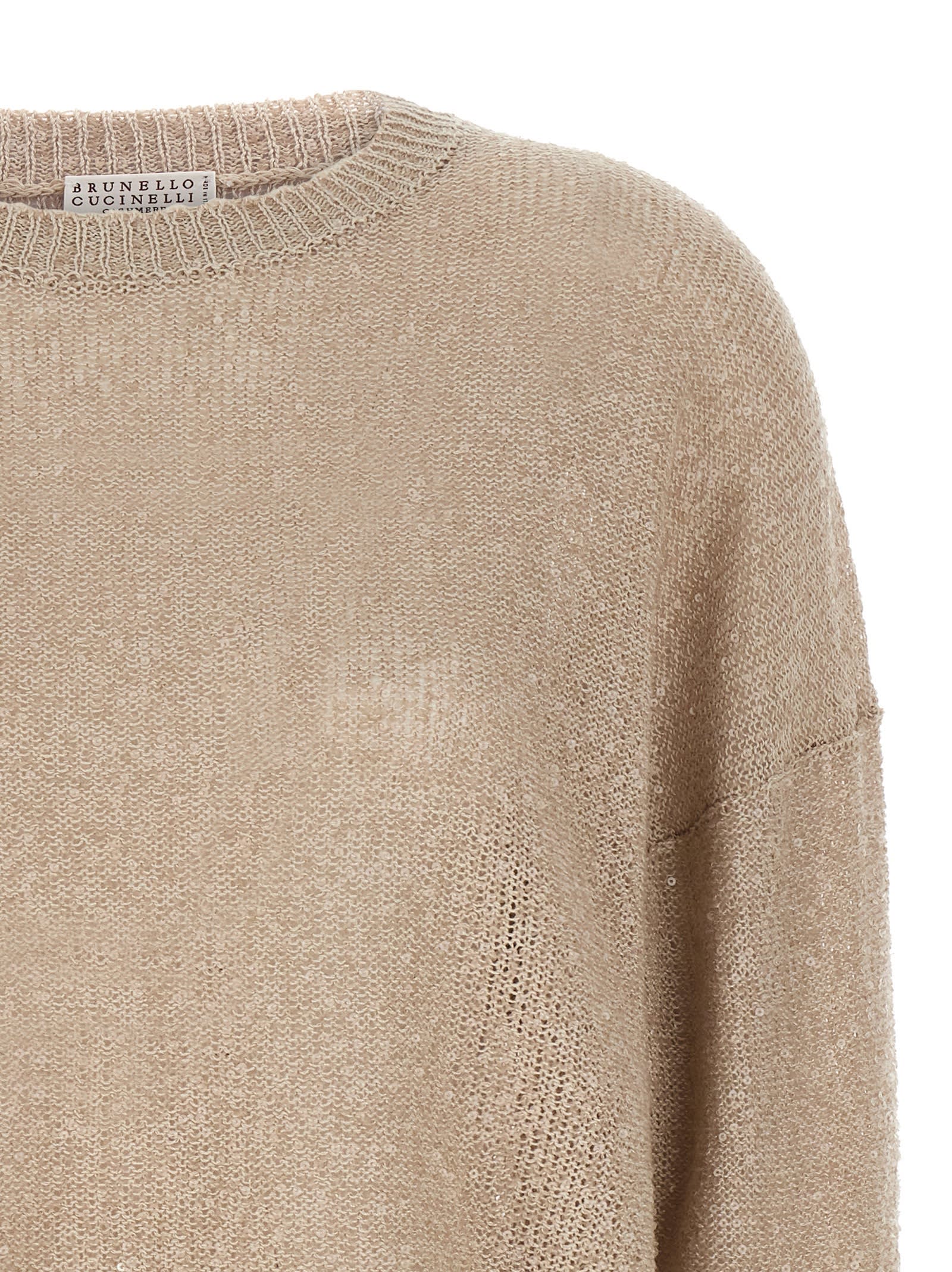 Brunello Cucinelli Sequin Sweater Sweaters And Cardigans In Beige