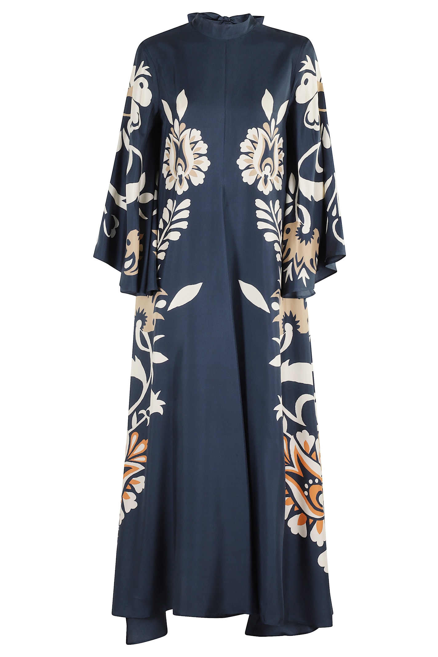 La Doublej Scarf-detailed Printed Silk-twill Maxi Dress In Blue