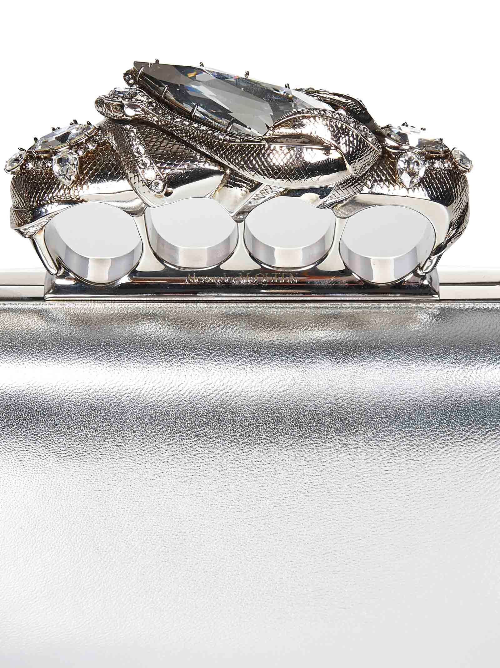 Shop Alexander Mcqueen Snake Knuckle Clutch In Silver