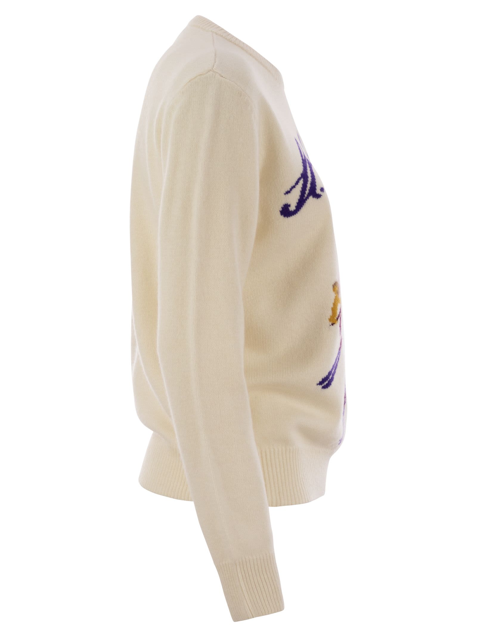 Shop Mc2 Saint Barth New Queen - Sweater With Jacquard Print St. Moritz In Cream