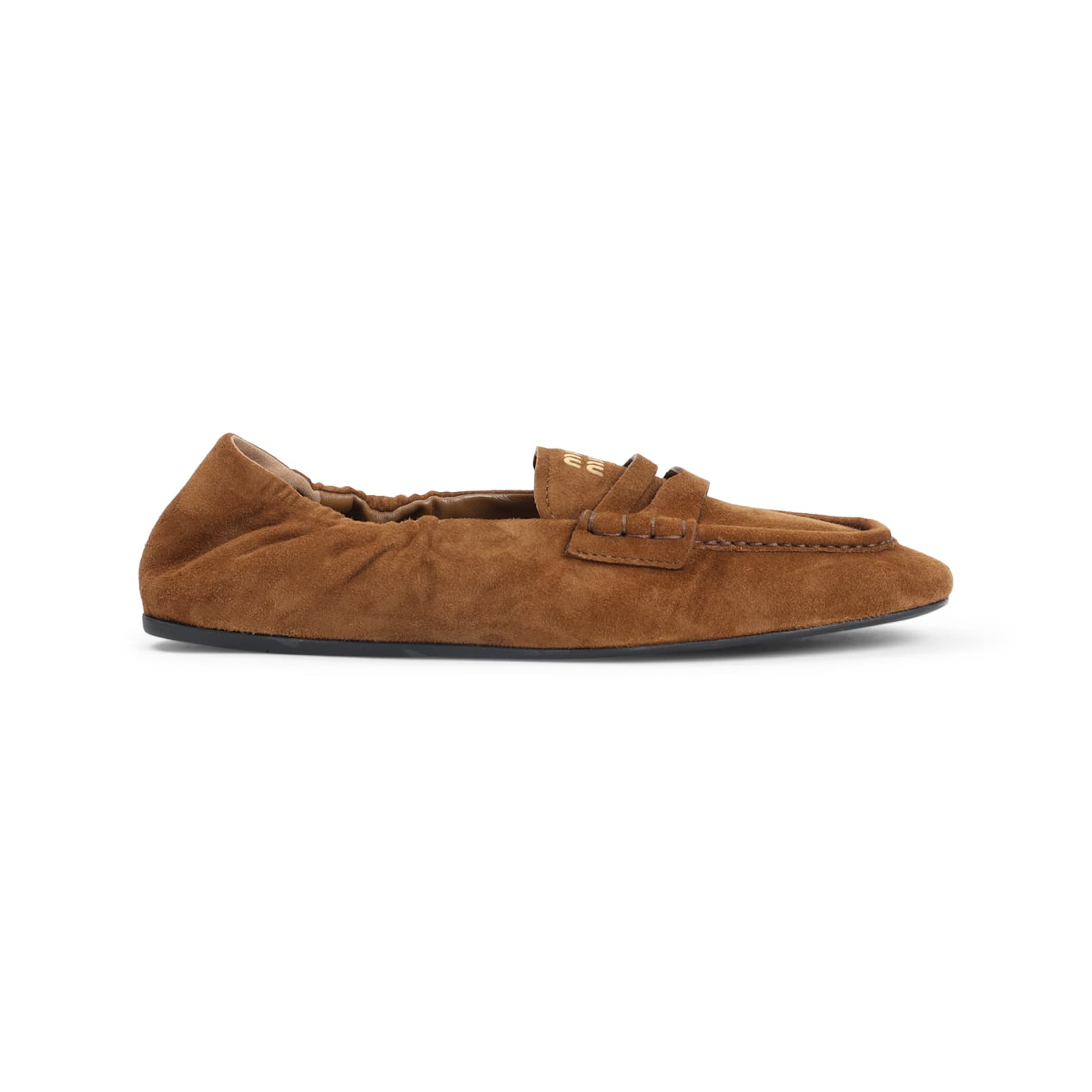 Miu Miu Mocassini Ruches In Pelle Scamosciata In Brown