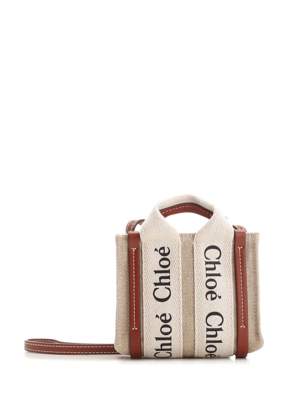 Chloé Woody Nano Tote Bag In Bianco