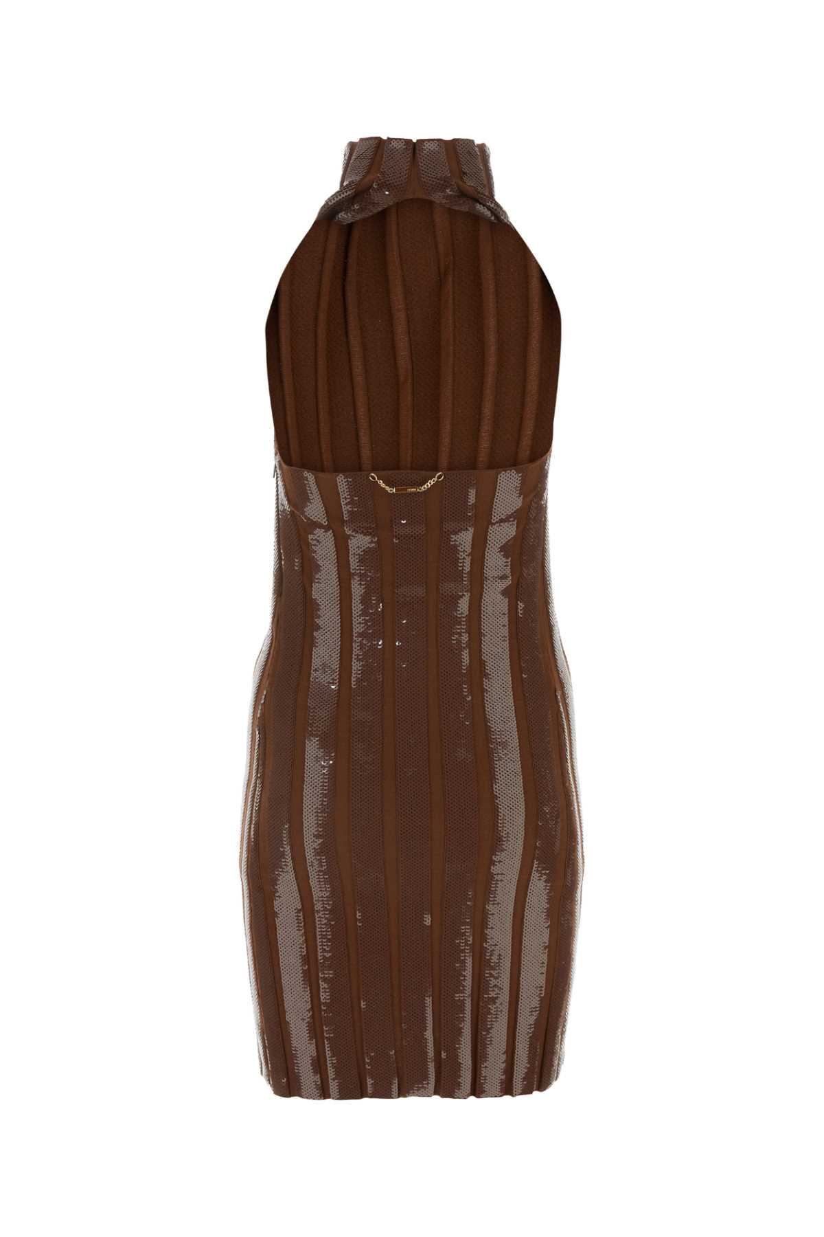 Shop Fendi Brown Wool And Sequins Mini Dress In Cocoa