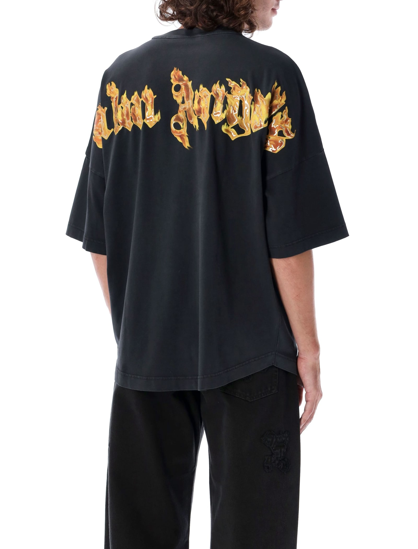 Shop Palm Angels Burning Palm Over T-shirt In Black Gold