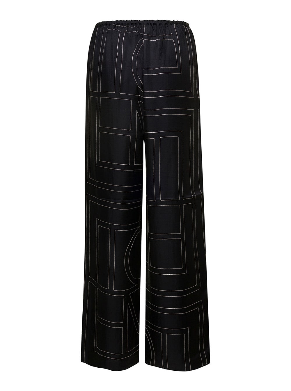 Totême Black Loose Pants With Monogram Print In Silk Woman In Multi