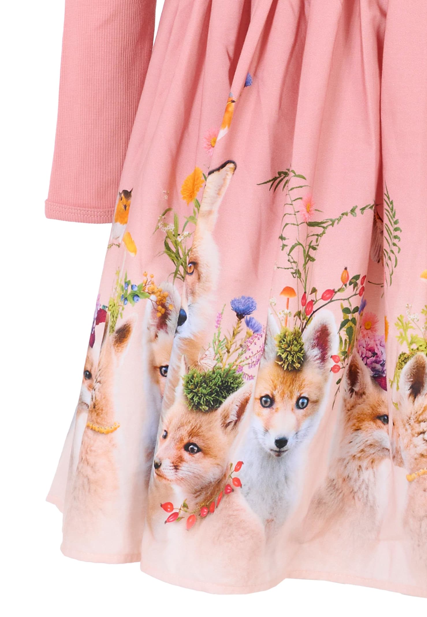 Molo Pink Dress For Girl With Fox In Pink