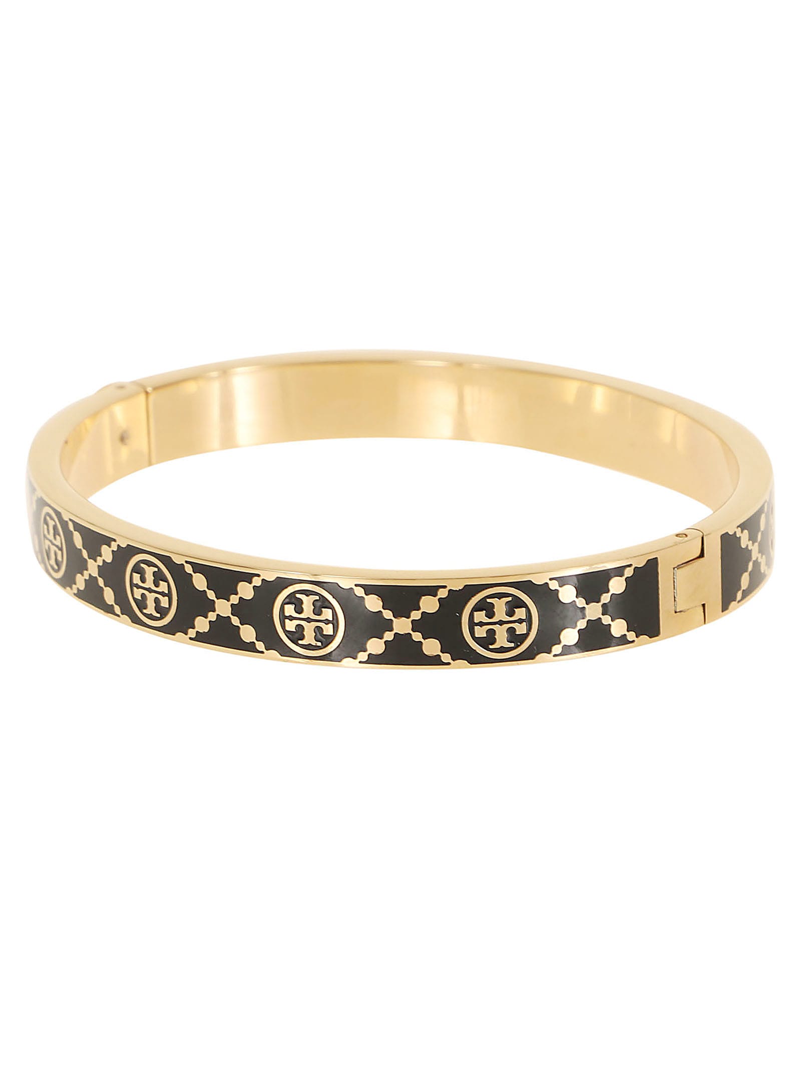 Shop Tory Burch T Monogram Enamel Miller Stud Hinge Bracelet In Tory Gold Black