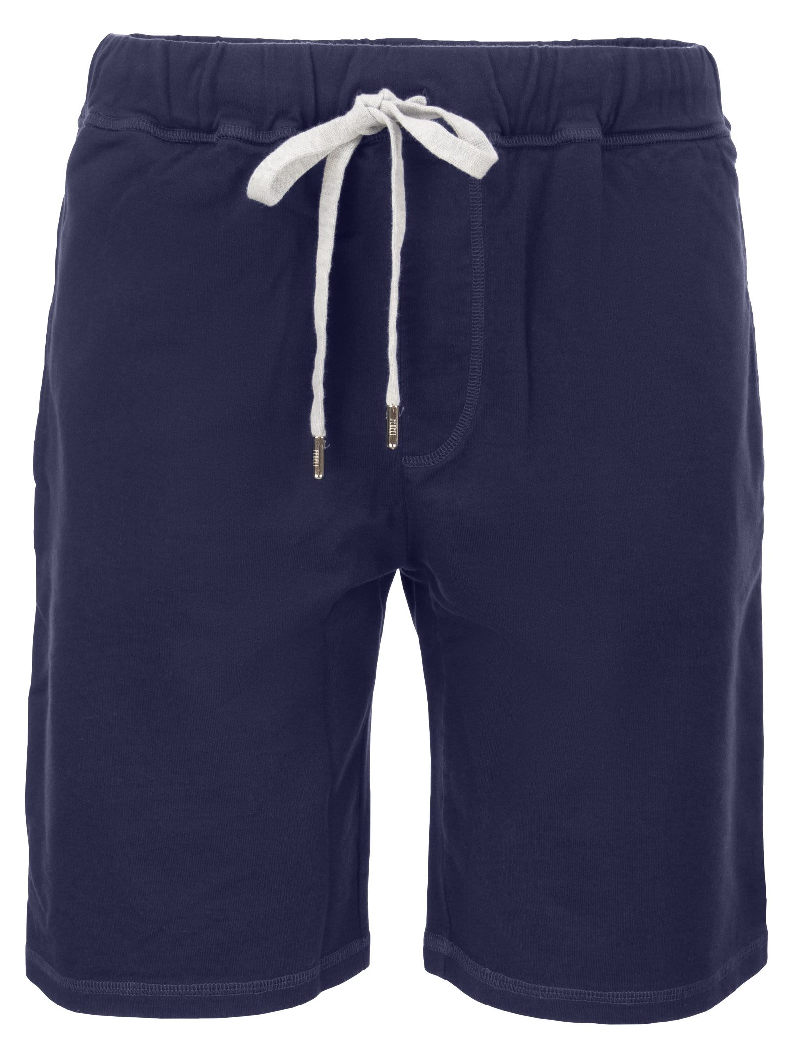 Shop Fedeli Cotton Shorts With Drawstring In Blue