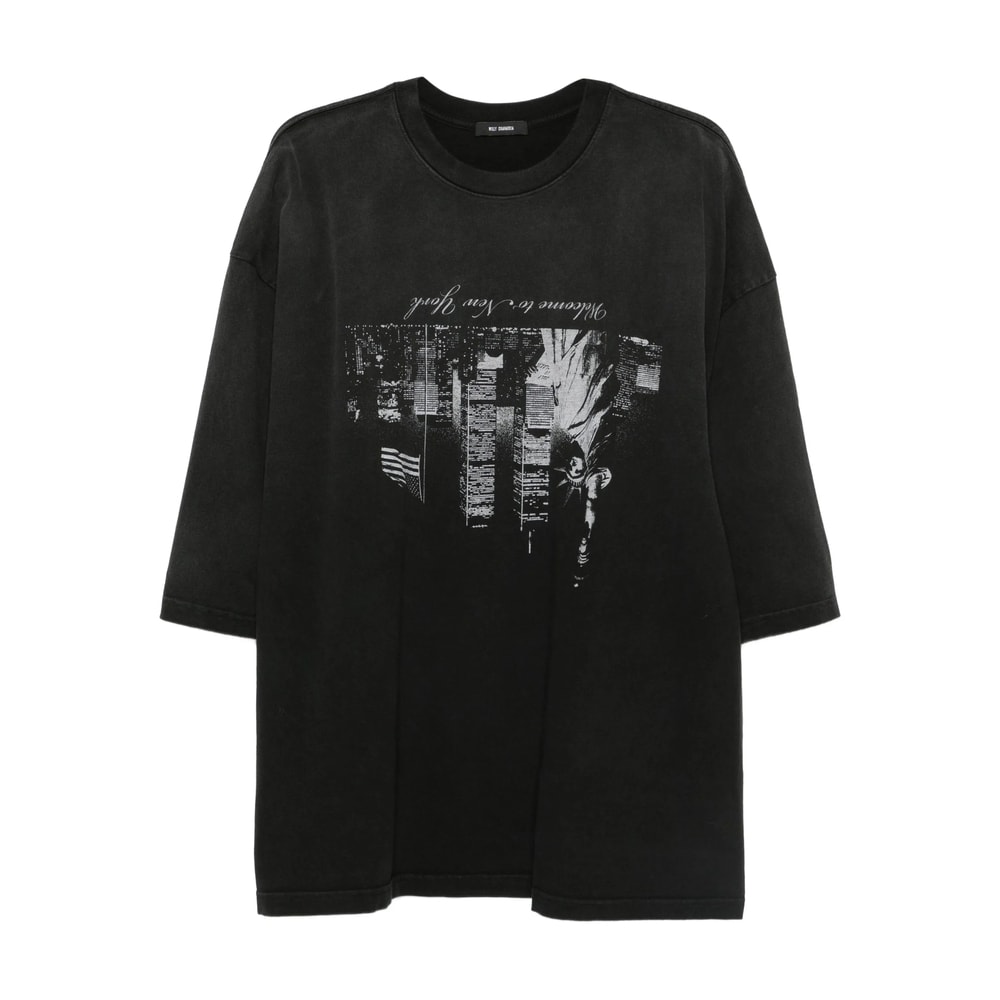 Willy Chavarria Washed Black Welcome To New York T-shirt In Black