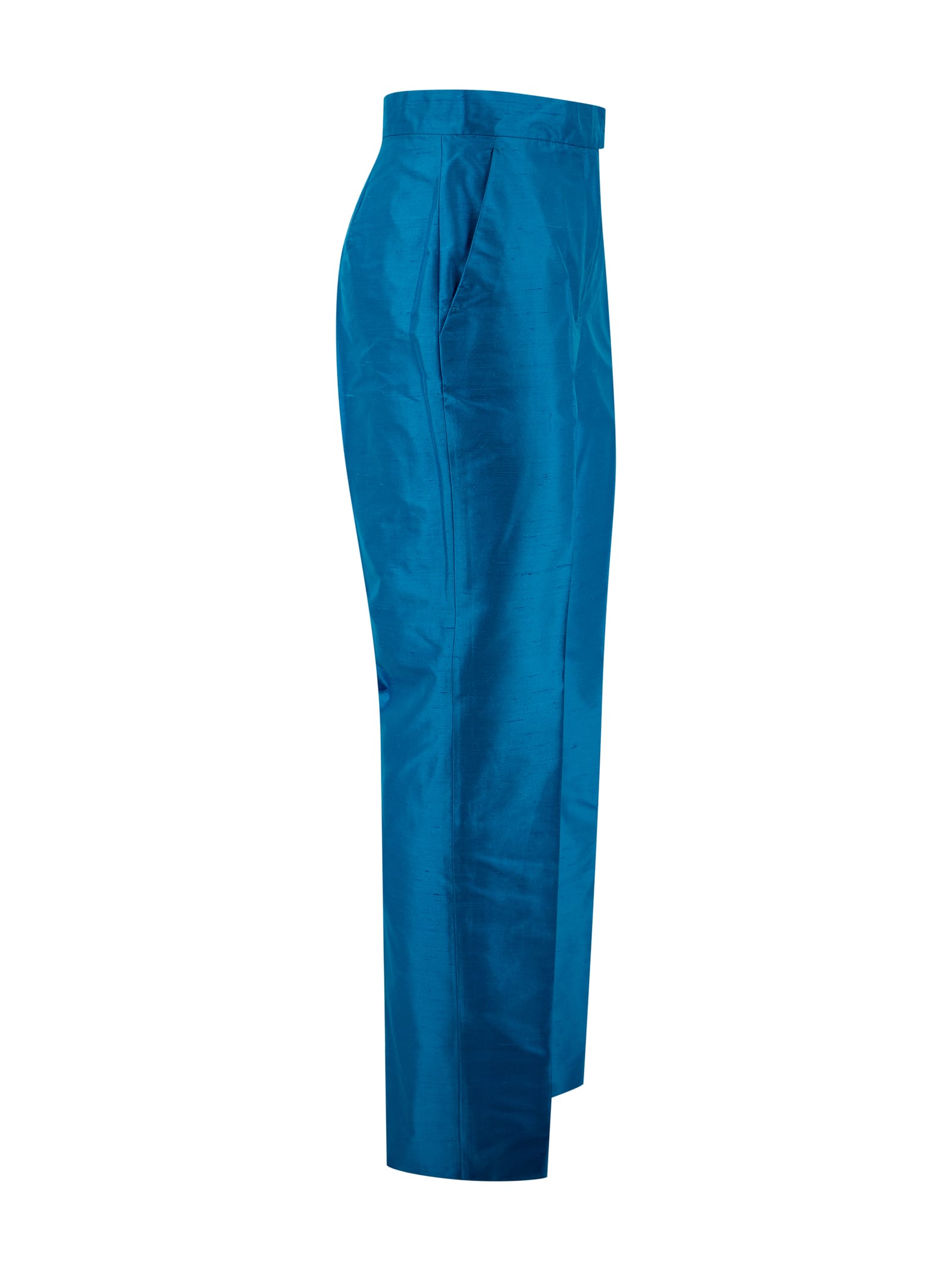 Shop Max Mara Silk Shantung Straight Pants In Clear Blue