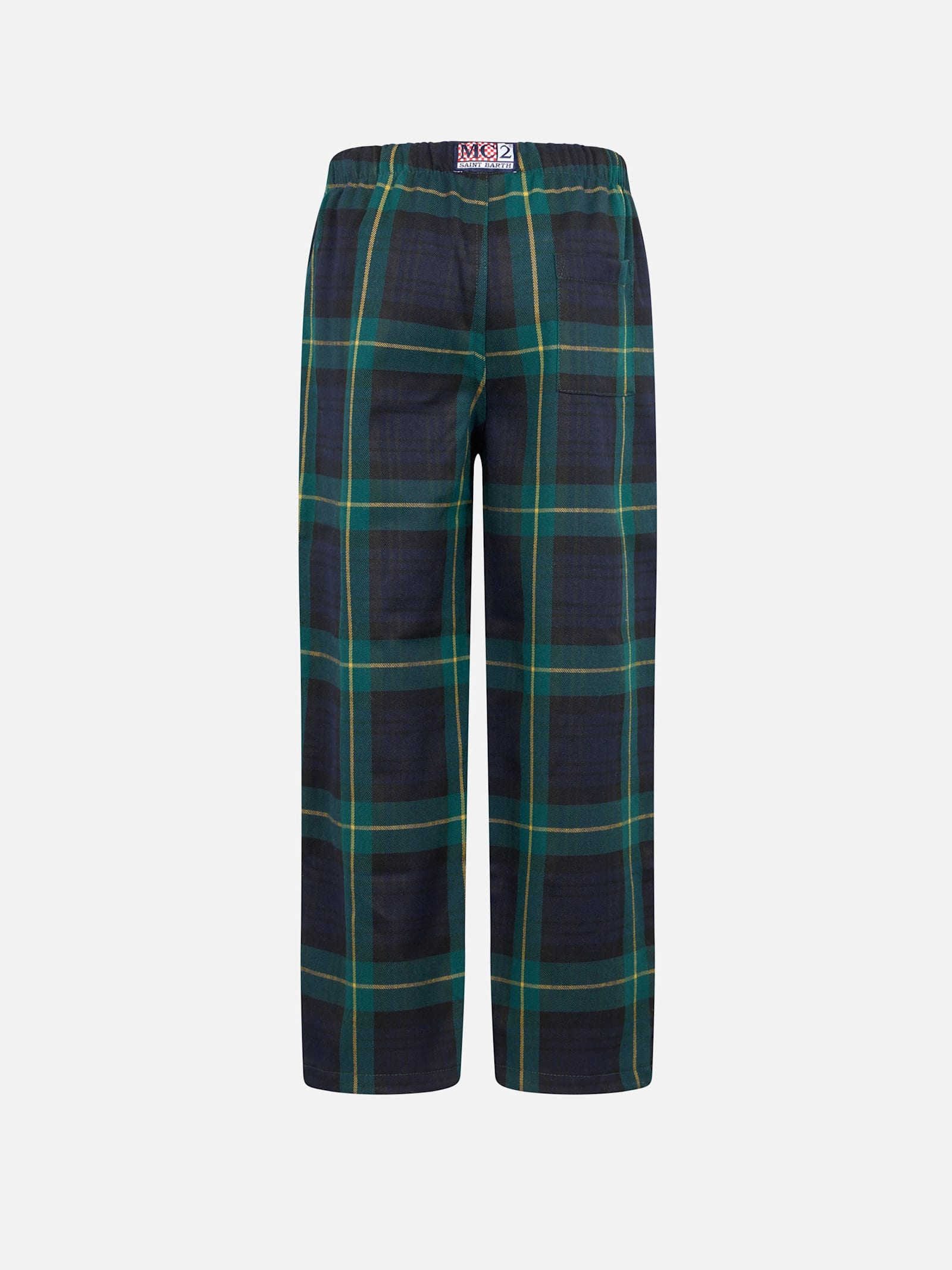 Mc2 Saint Barth Kid Pajama Pants With Tartan Print In Blue