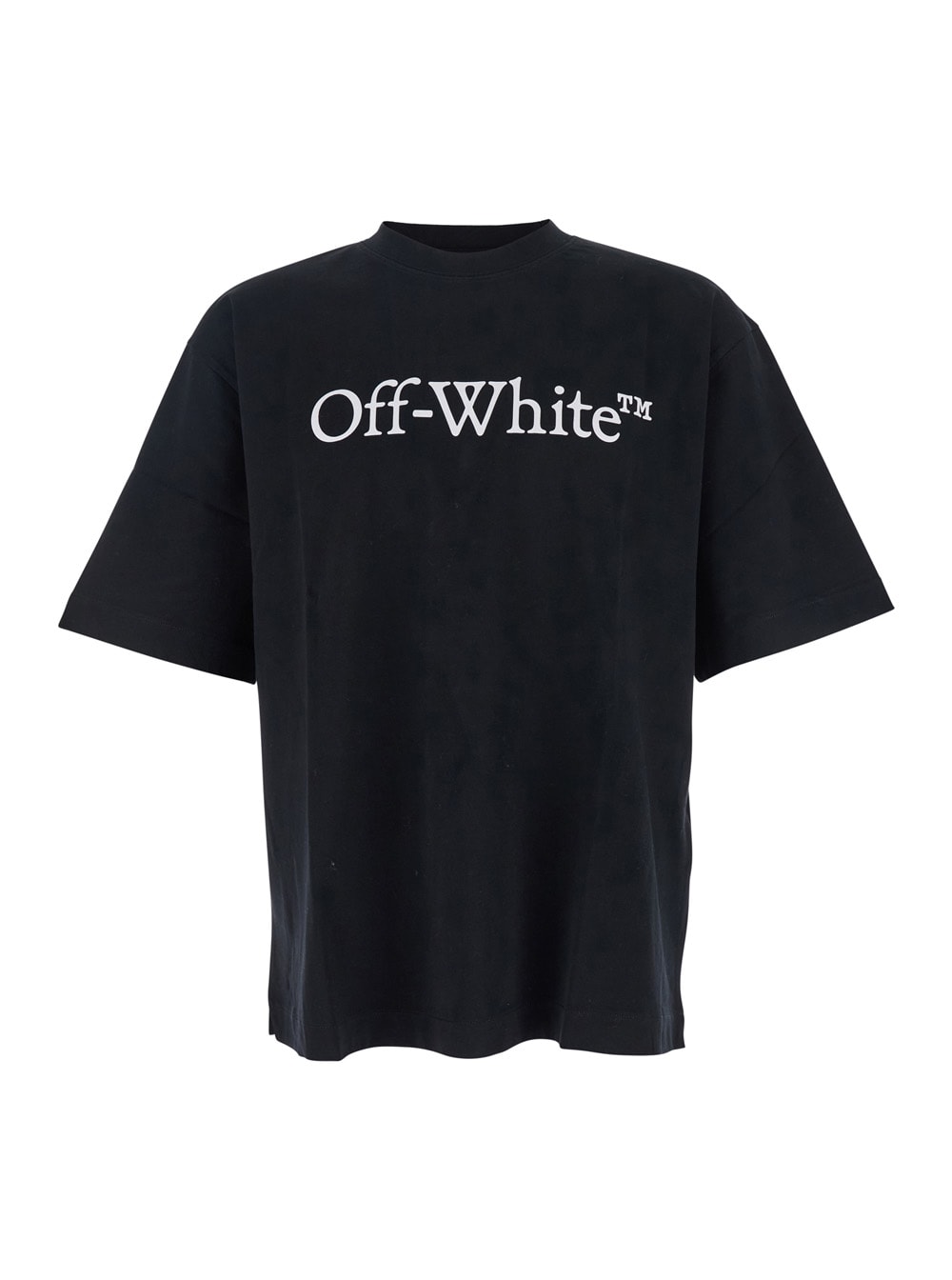 Off-white Black Oversized T-shirt With Contrasting Logo Lettering Print In Cotton Man