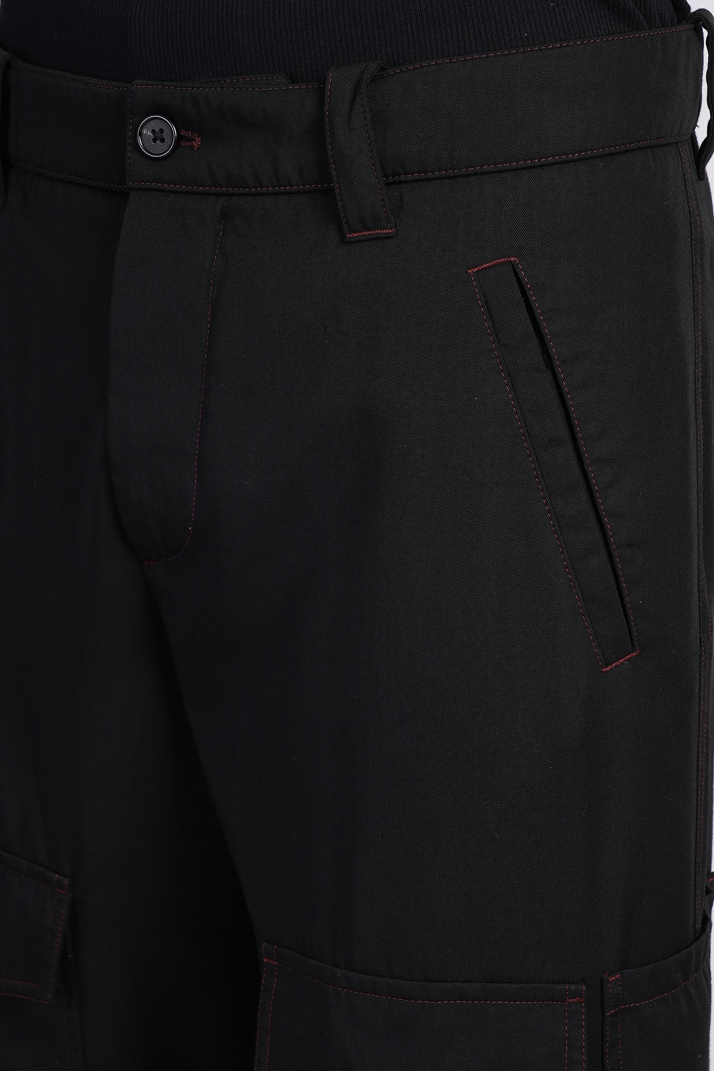 Alexander Mcqueen Black Wool Overdyed Low-rise Cargo Pants In Black